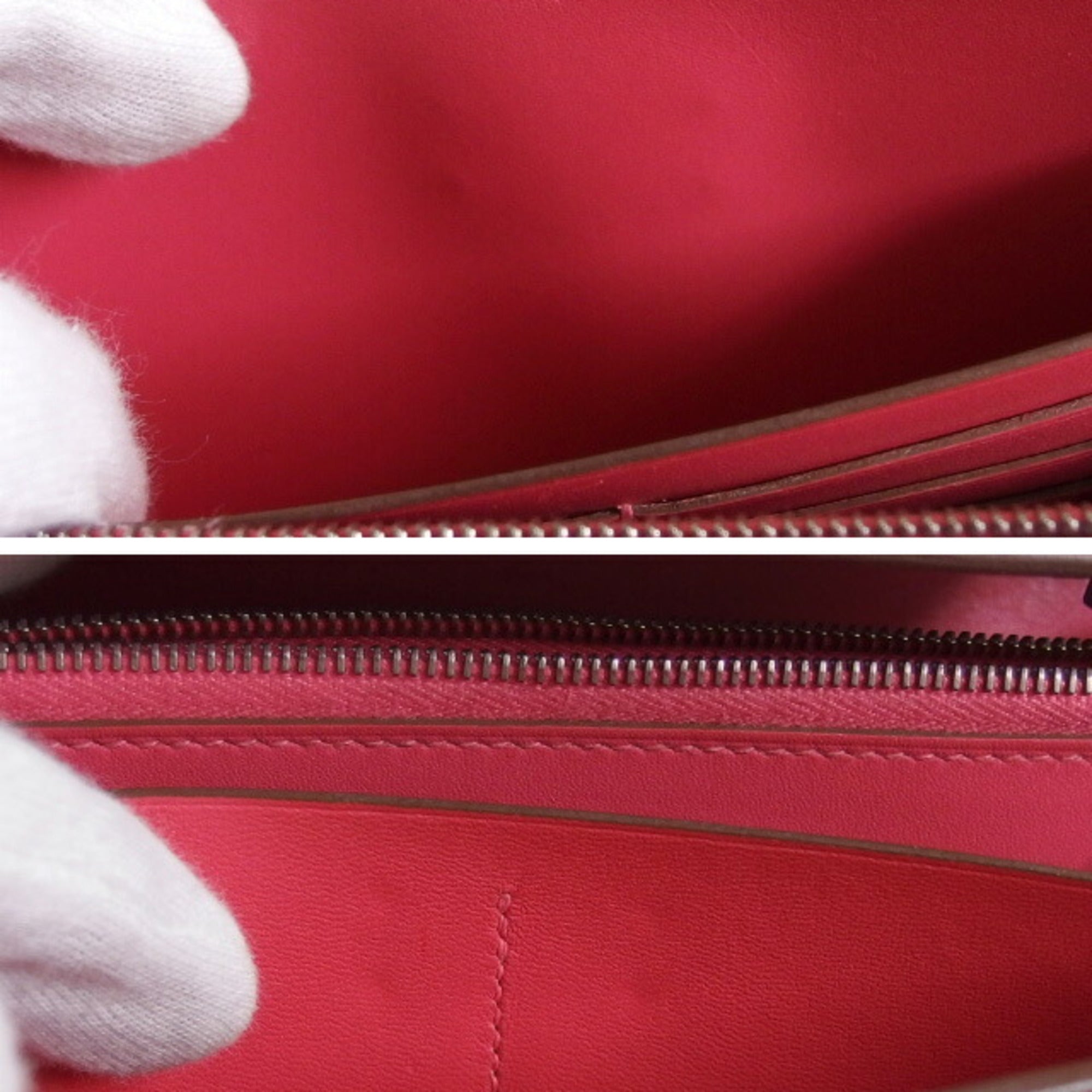 Hermes Pink Box Calf Leather Long Wallet (Bi-Fold) (Pre-Owned)