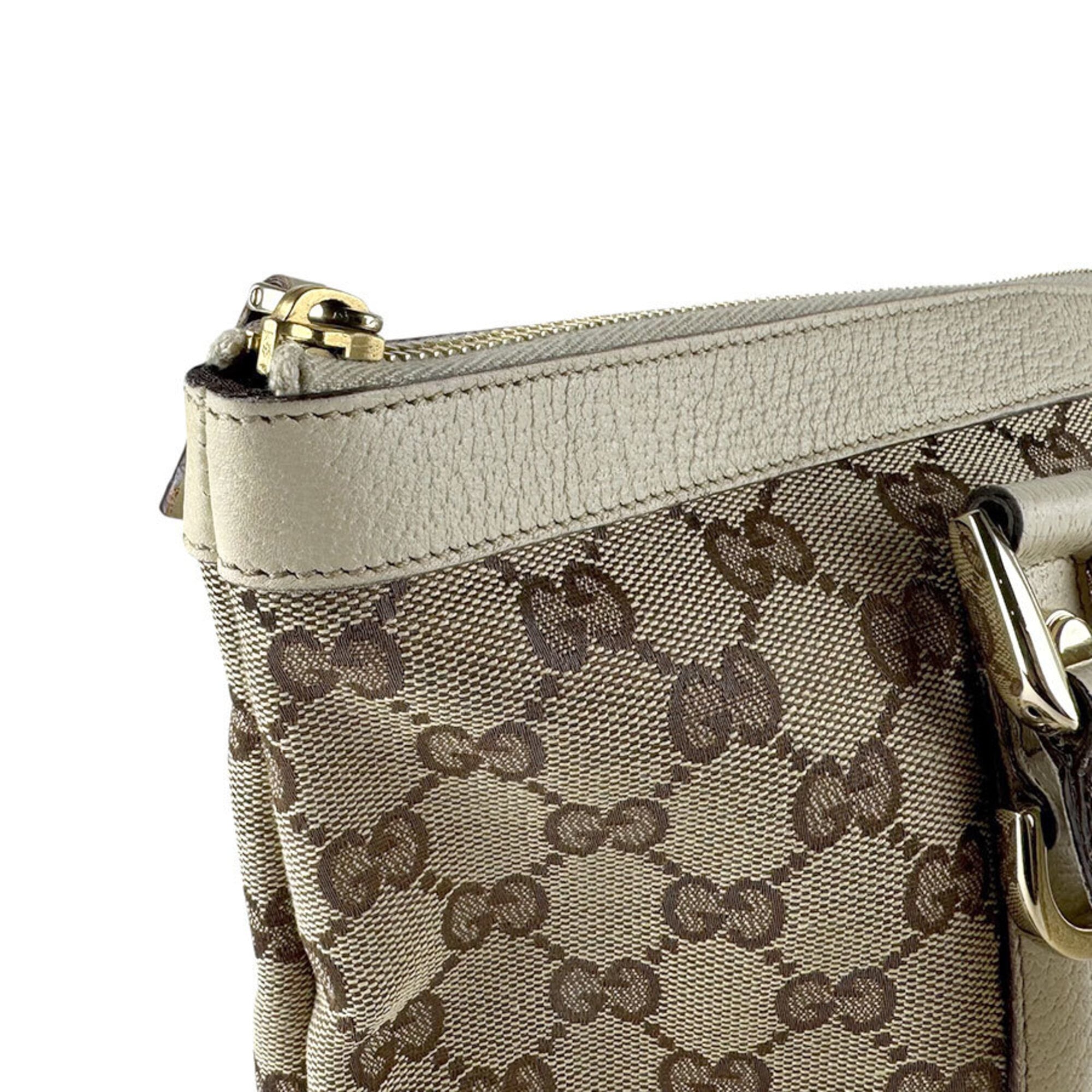 Gucci Brown Ivory Canvas Leather Handbag (Pre-Owned)