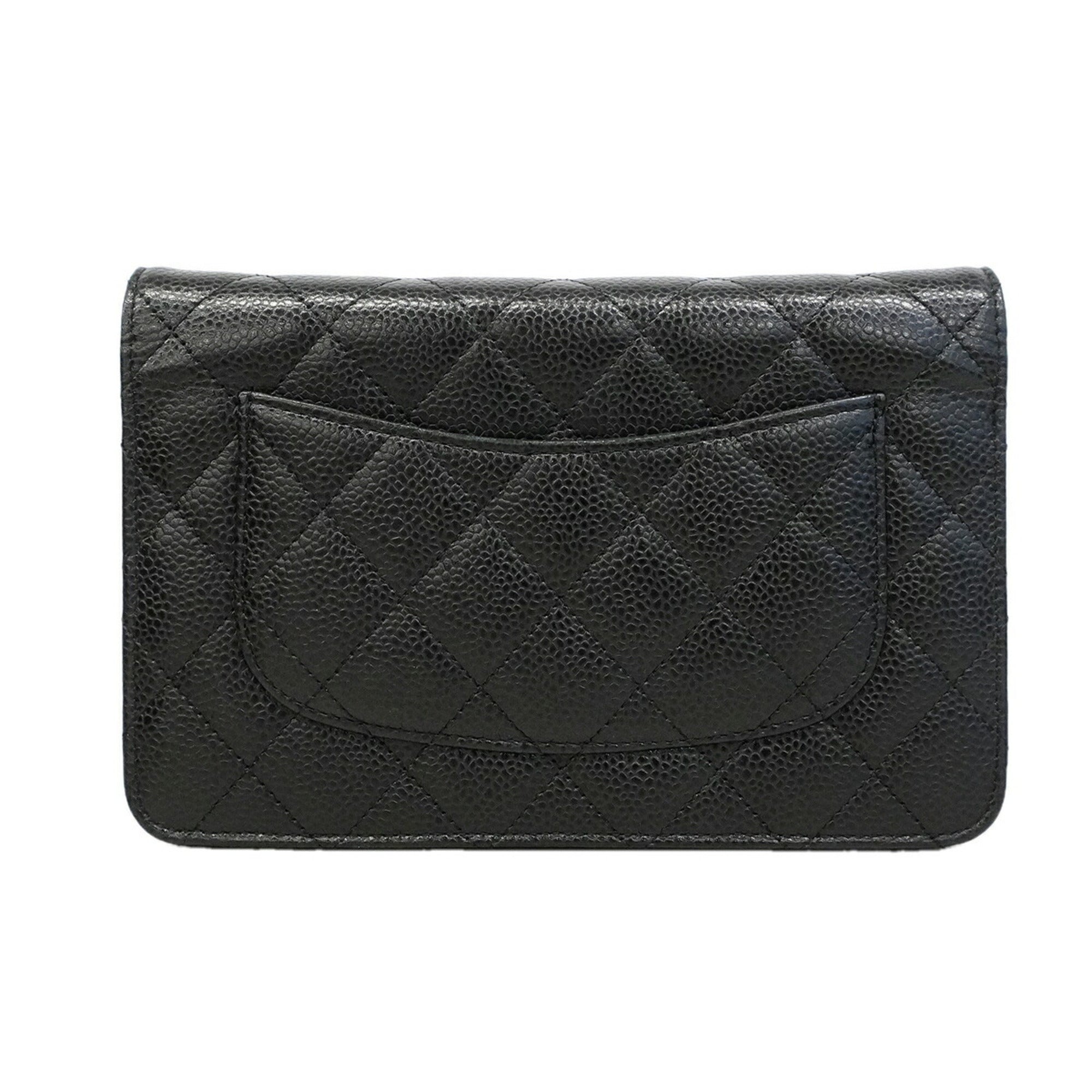 Chanel Black Grained Calfskin Chain/Shoulder Wallet (Pre-Owned)