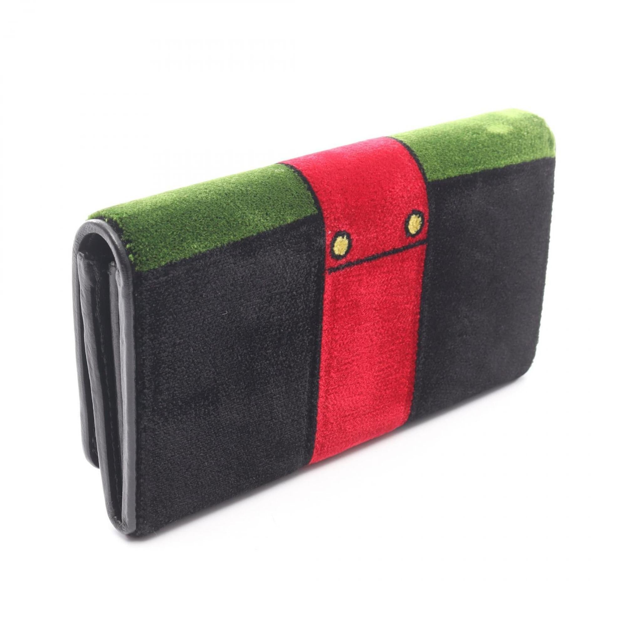 Prada Black Multi-Color Fabric Leather Long Wallet (Bi-Fold) (Pre-Owned)