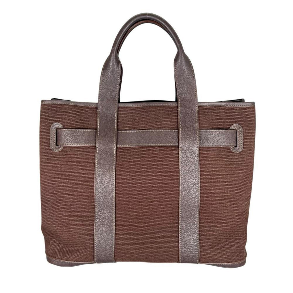 Hermes Brown Canvas Leather Tote Bag (Pre-Owned)