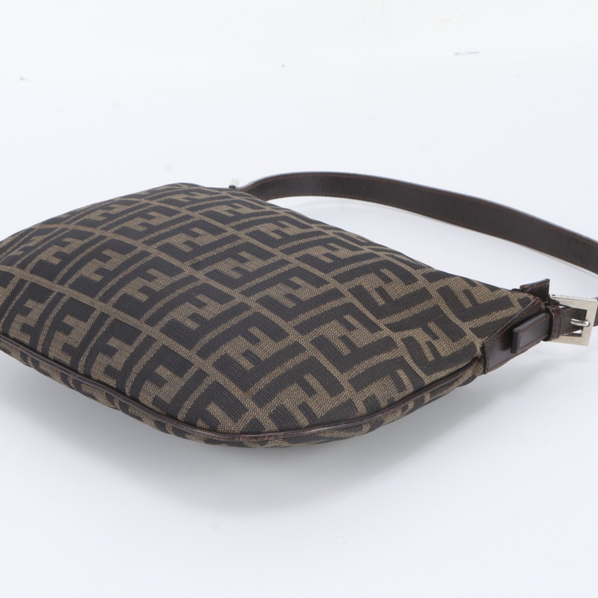 Fendi Brown Leather Canvas Handbag Shoulder Bag Tote Bag (Pre-Owned)