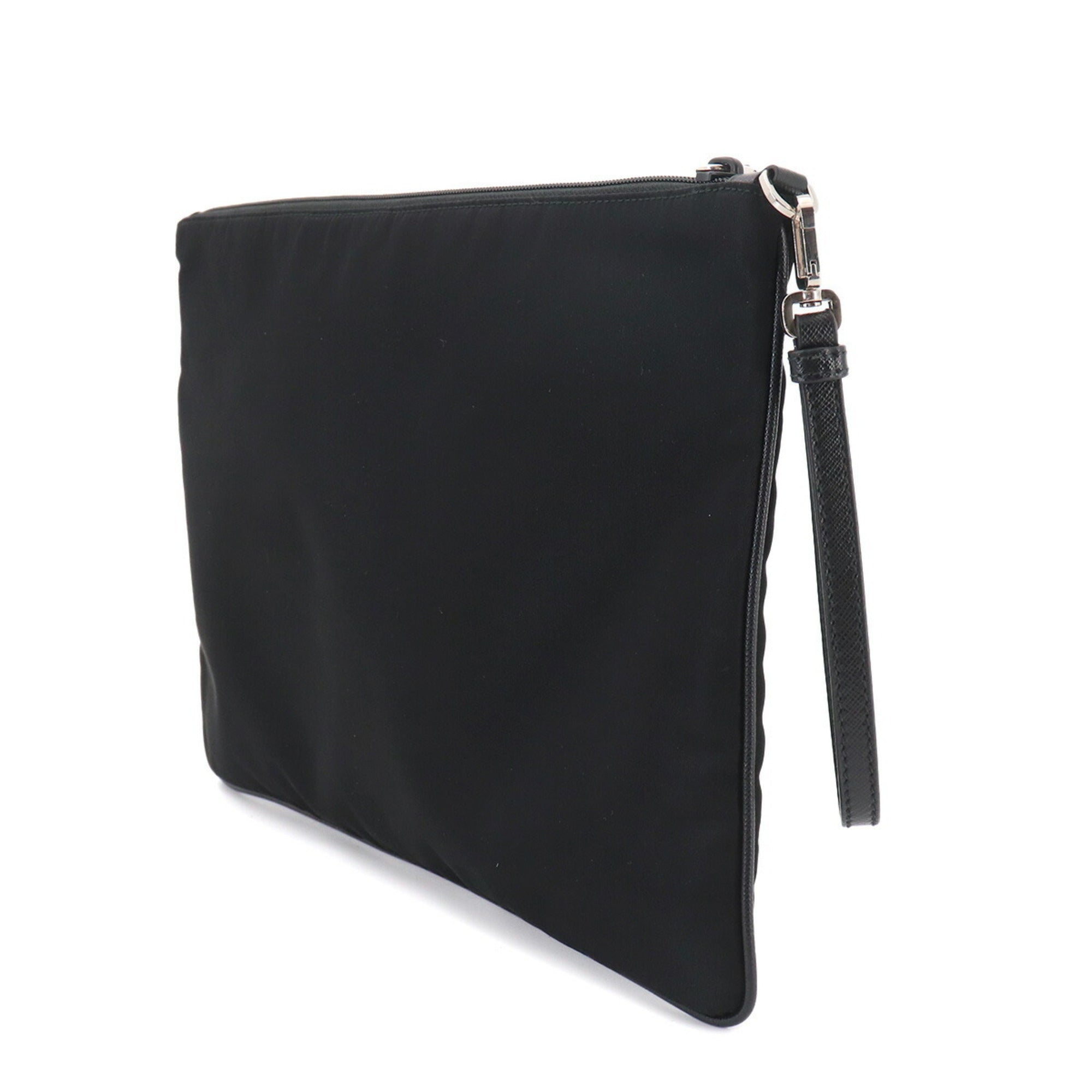 Prada Black Nylon Leather Clutch Bag Handbag (Pre-Owned)