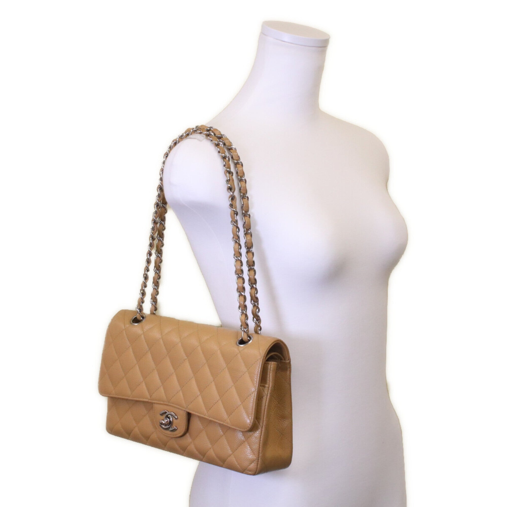 Chanel Beige Grained Calfskin Shoulder Bag (Pre-Owned)