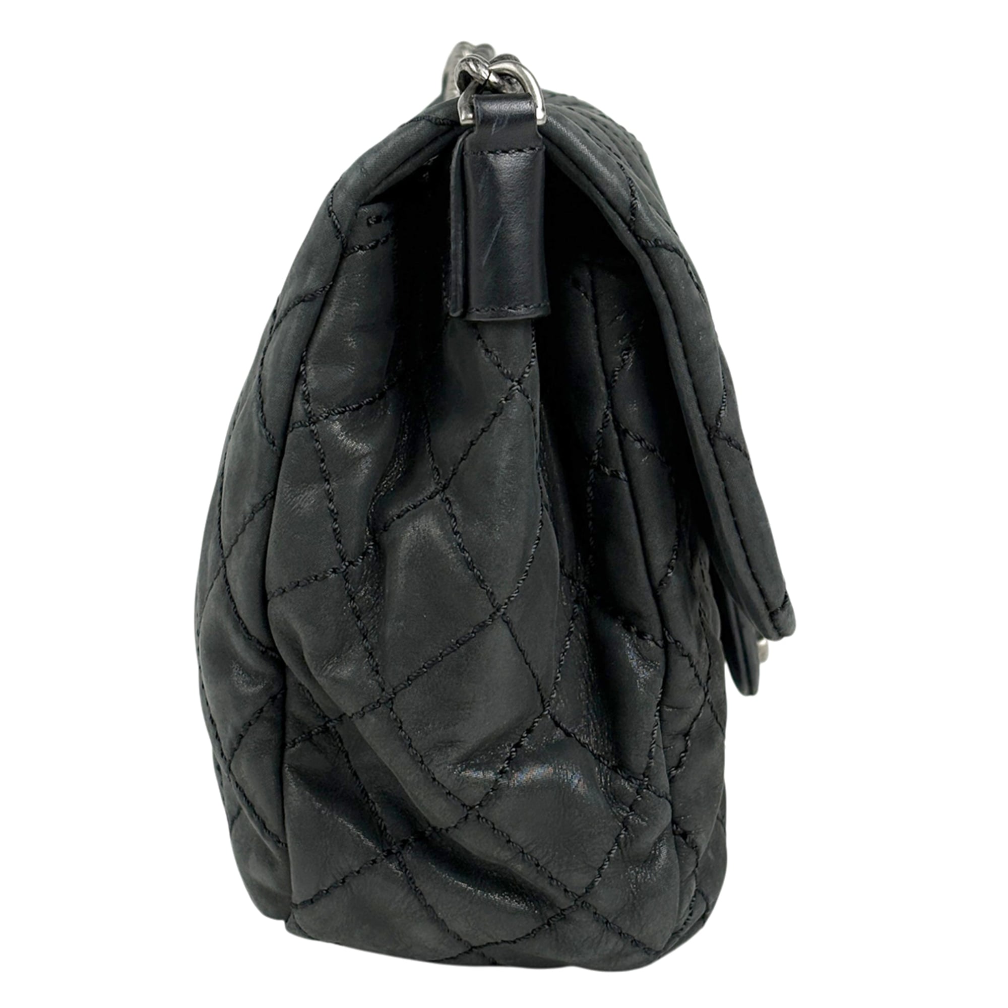 Chanel Wild Stitch Black Fabric Leather Shoulder Bag (Pre-Owned)