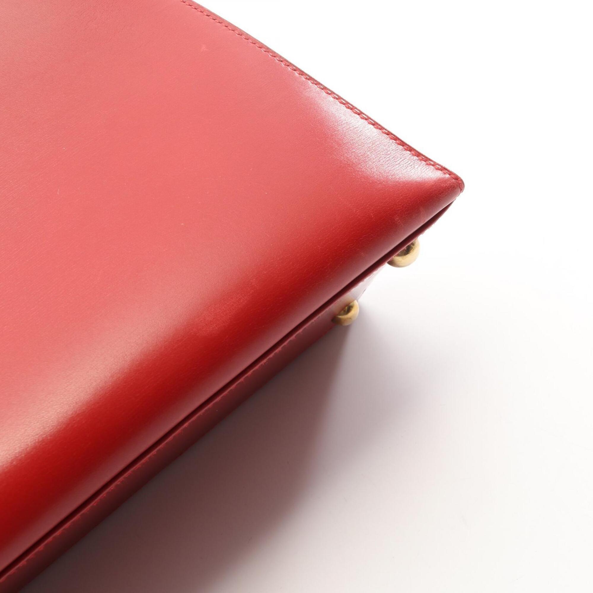 Hermes Red Color Box Calf Leather Leather Handbag (Pre-Owned)