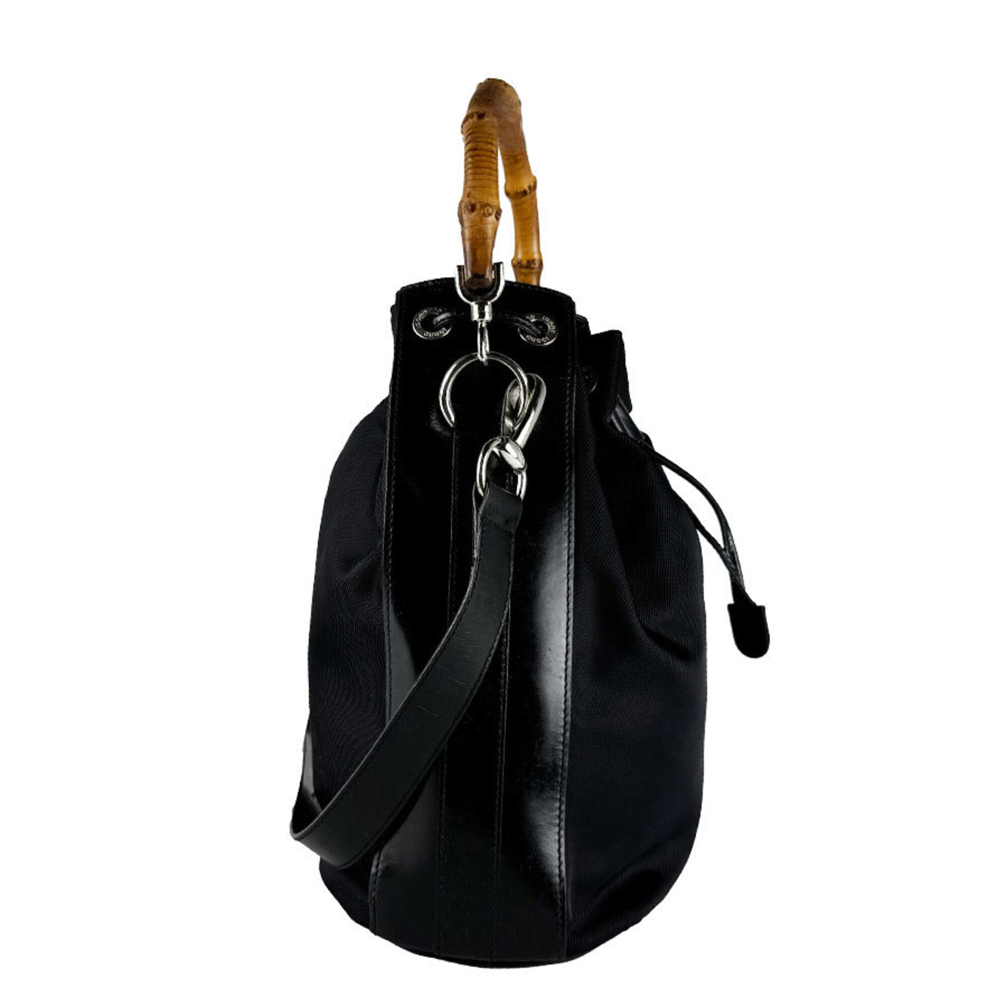 Gucci Black Nylon Canvas Leather Handbag Shoulder Bag (Pre-Owned)