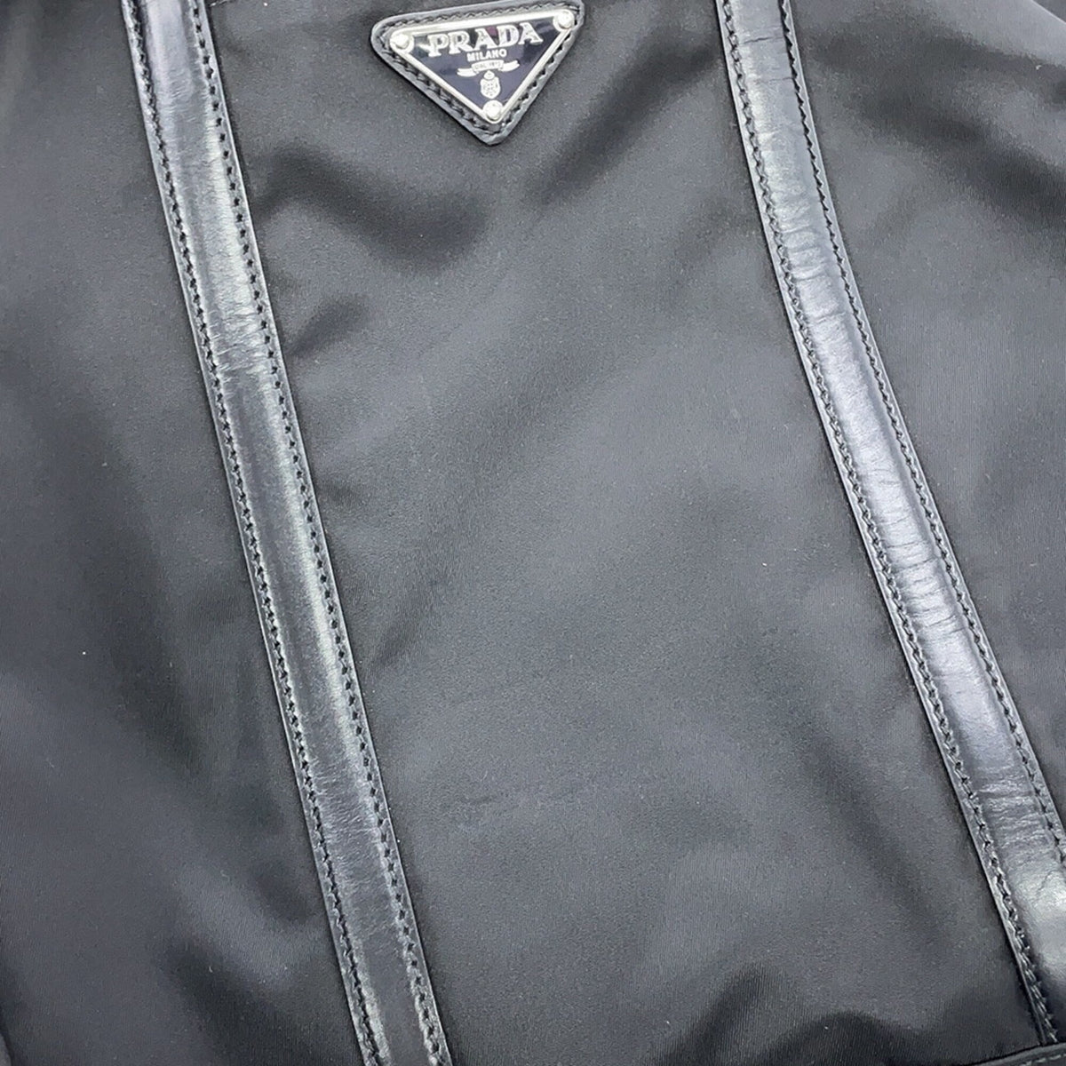 Prada Black Nylon Leather Handbag Tote Bag (Pre-Owned)