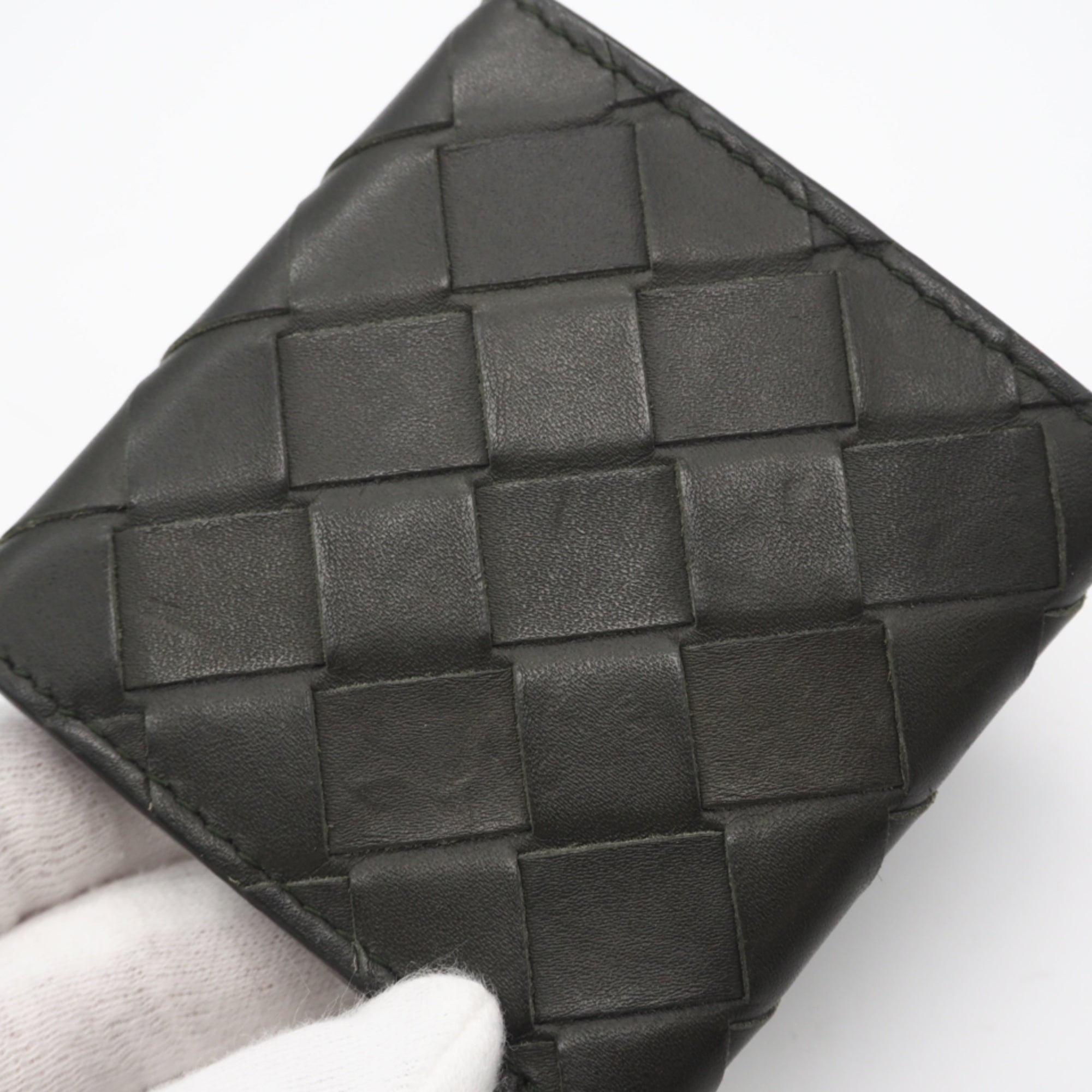 Bottega Veneta Intrecciato Khaki Leather Coin Purse/Coin Case (Pre-Owned)