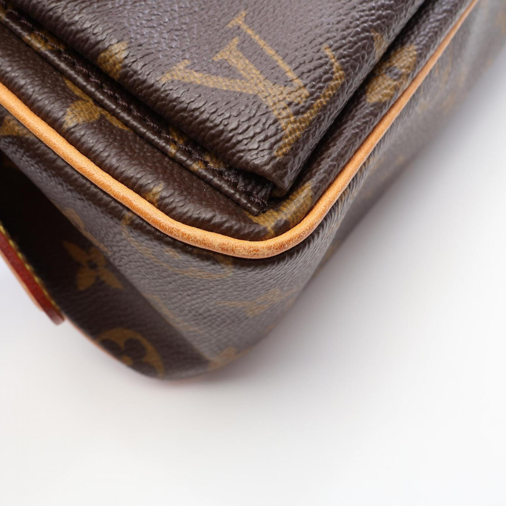 Louis Vuitton Brown Leather Monogram Coated Canvas Handbag Shoulder Bag (Pre-Owned)