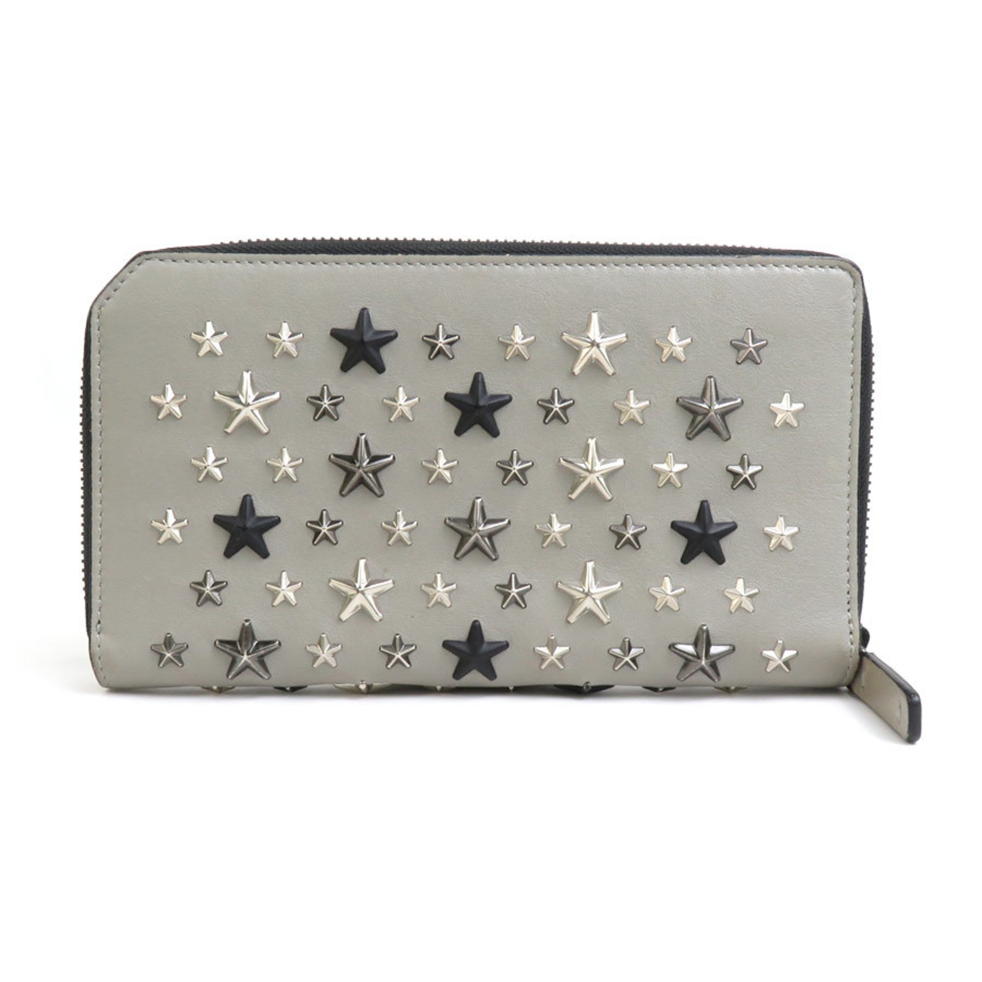 Jimmy Choo Black Gray Leather Metal Long Wallet (Bi-Fold) (Pre-Owned)