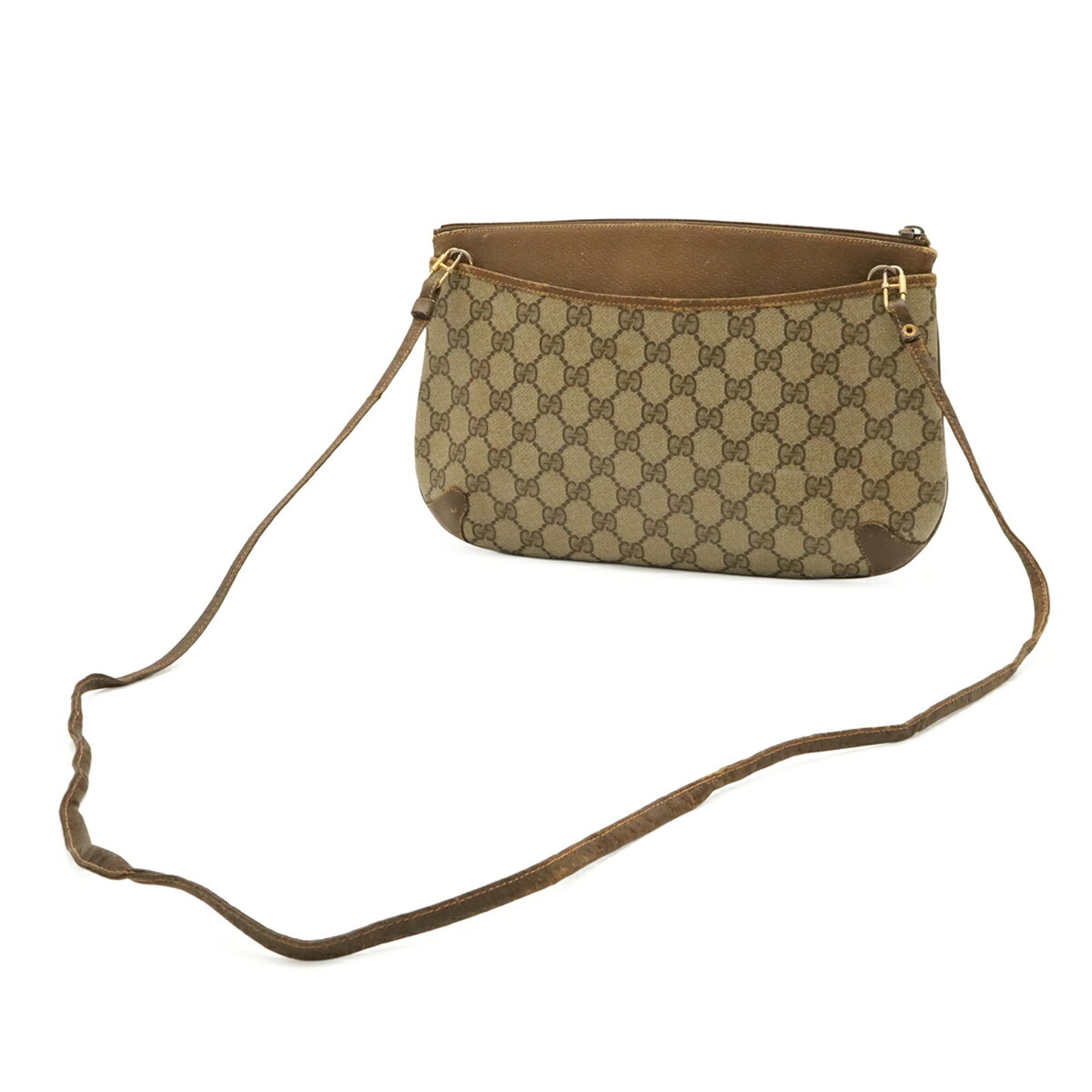 Gucci Beige Brown Coated Canvas Leather Clutch Bag Pochette Shoulder Bag (Pre-Owned)
