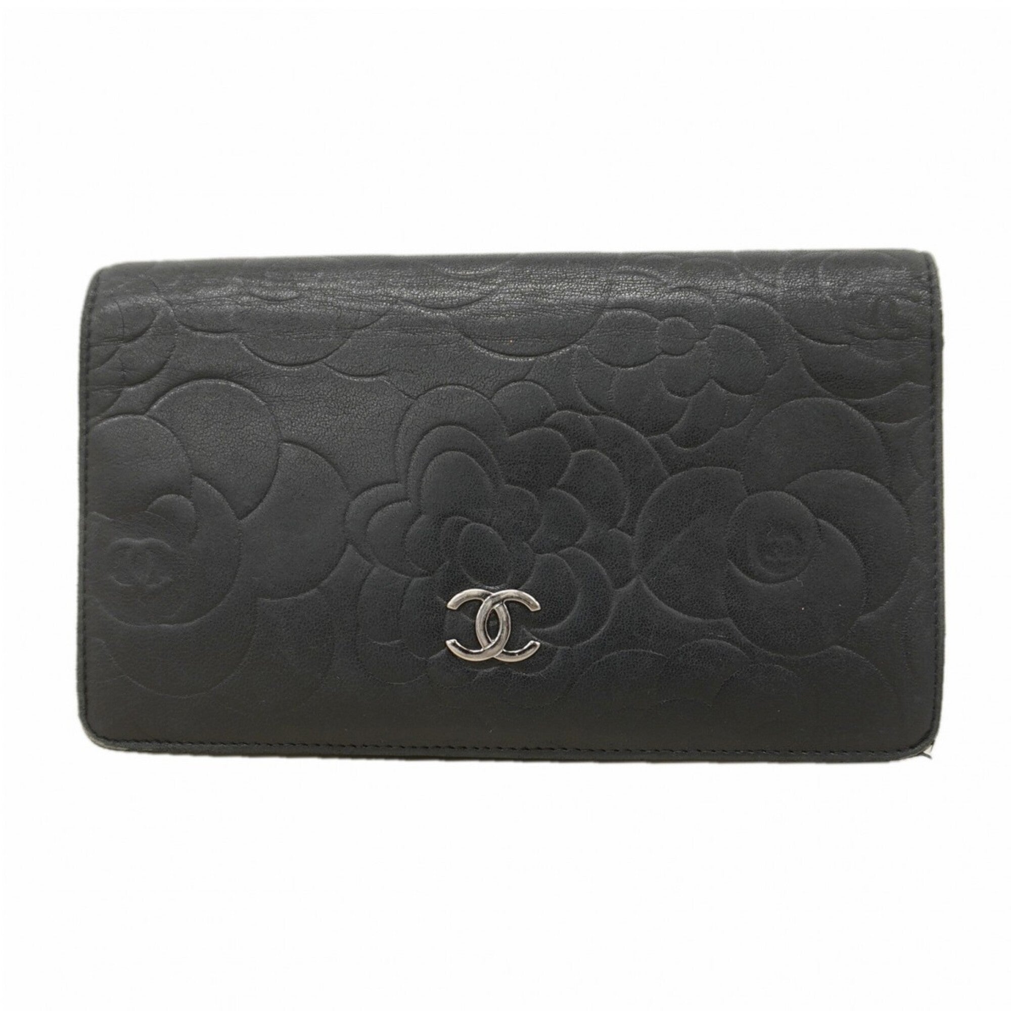 Chanel Black Leather Long Wallet (Bi-Fold) (Pre-Owned)
