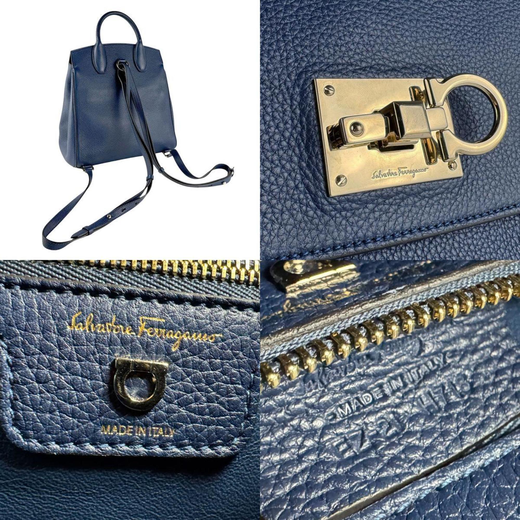Salvatore Ferragamo Navy Leather Backpack (Pre-Owned)