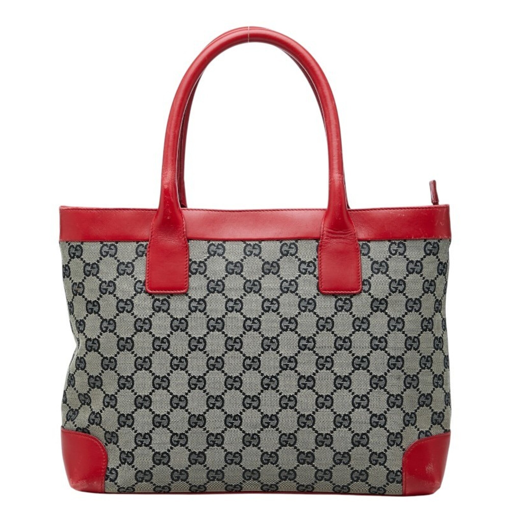 Gucci Beige Red Color Canvas Leather Handbag Tote Bag (Pre-Owned)