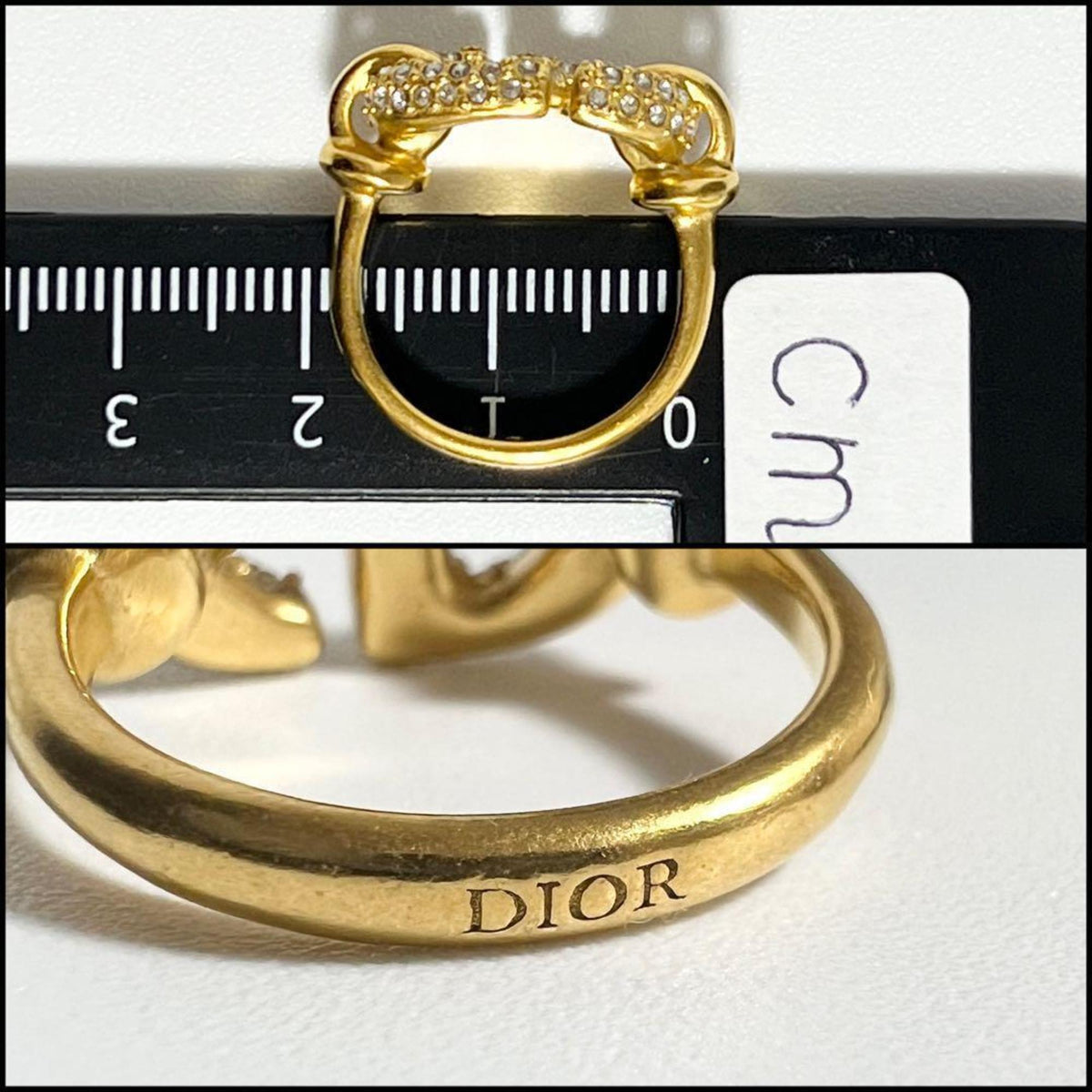 Christian Dior Metal Rhinestone Band Ring (Pre-Owned)