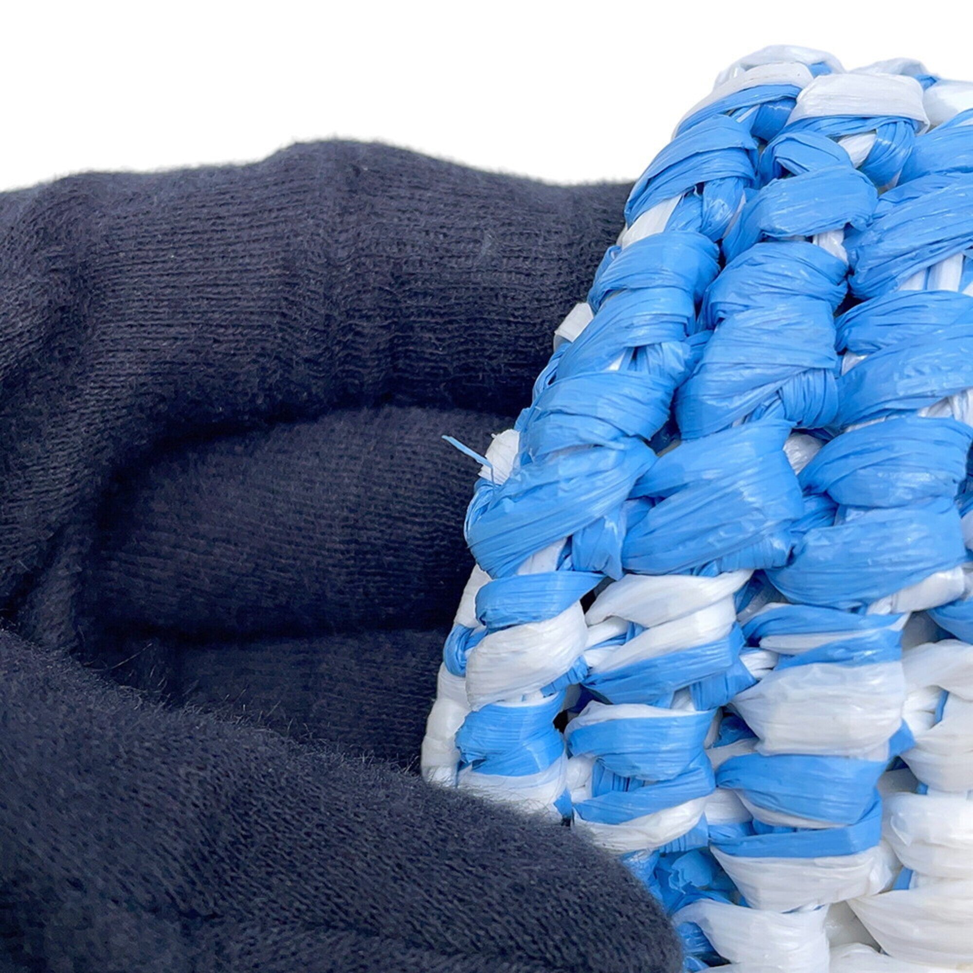 Prada Blue White Raffia Handbag Tote Bag (Pre-Owned)