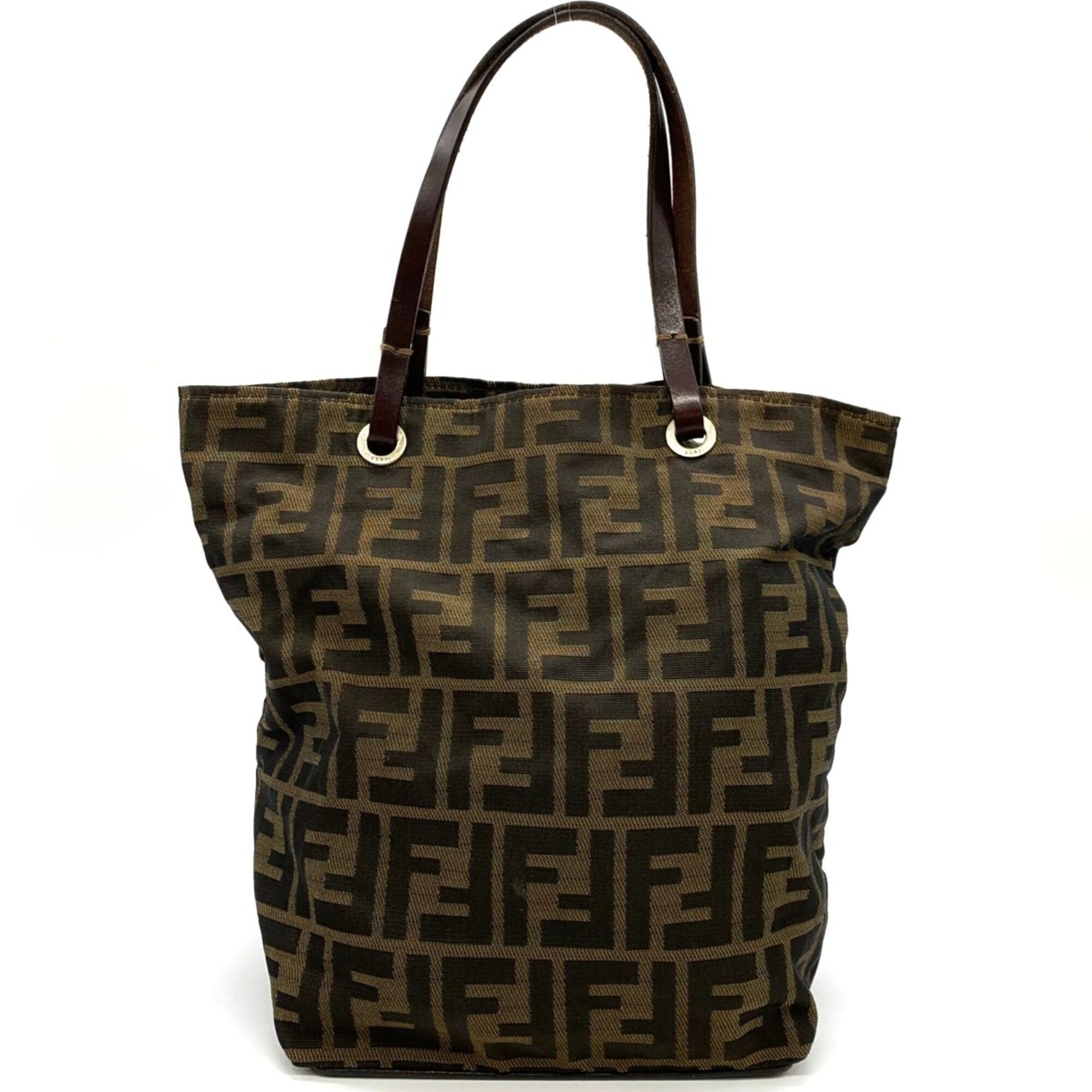 Fendi Zucca Brown Nylon Leather Tote Bag (Pre-Owned)