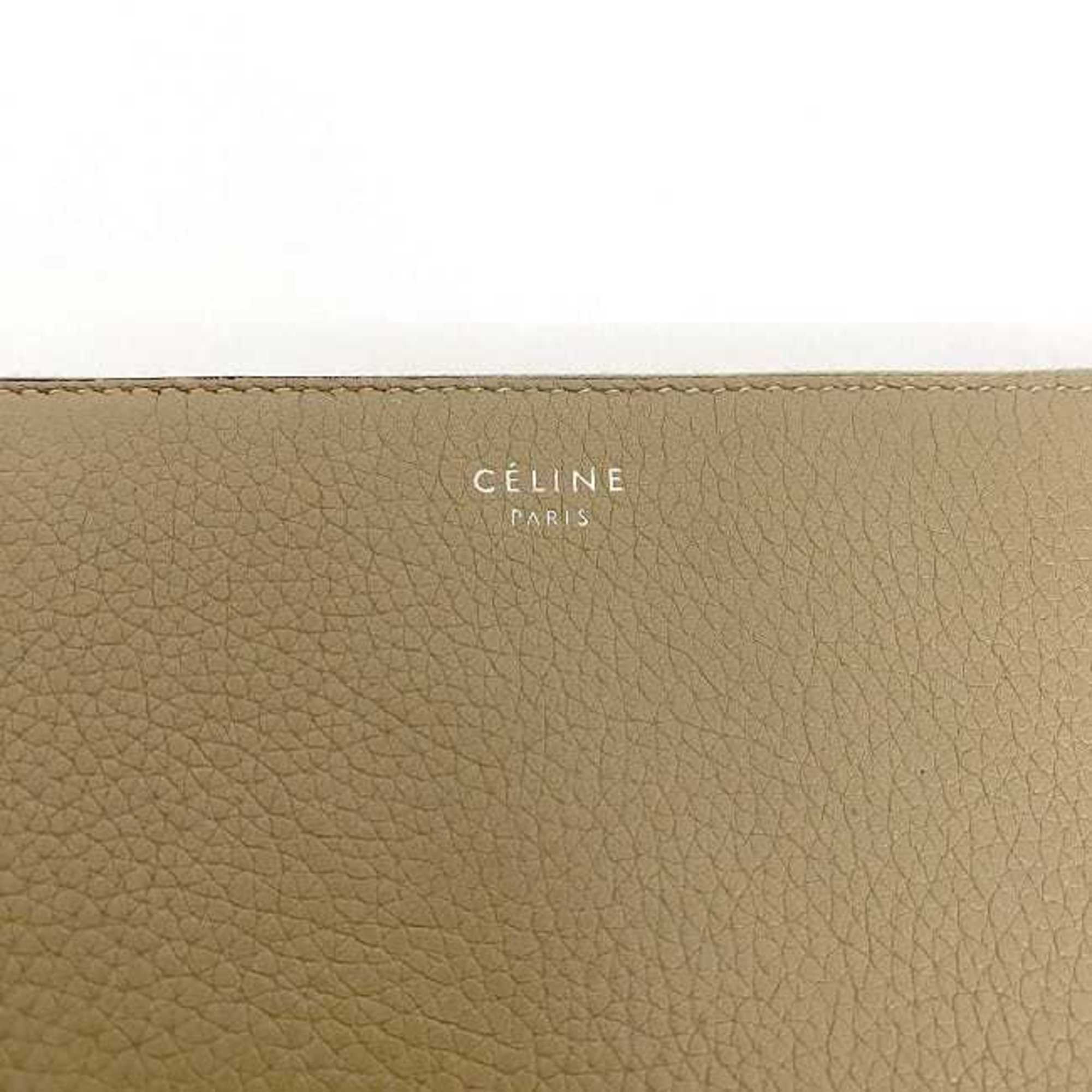 Celine Beige Red Color Silver Leather Long Wallet (Bi-Fold) (Pre-Owned)