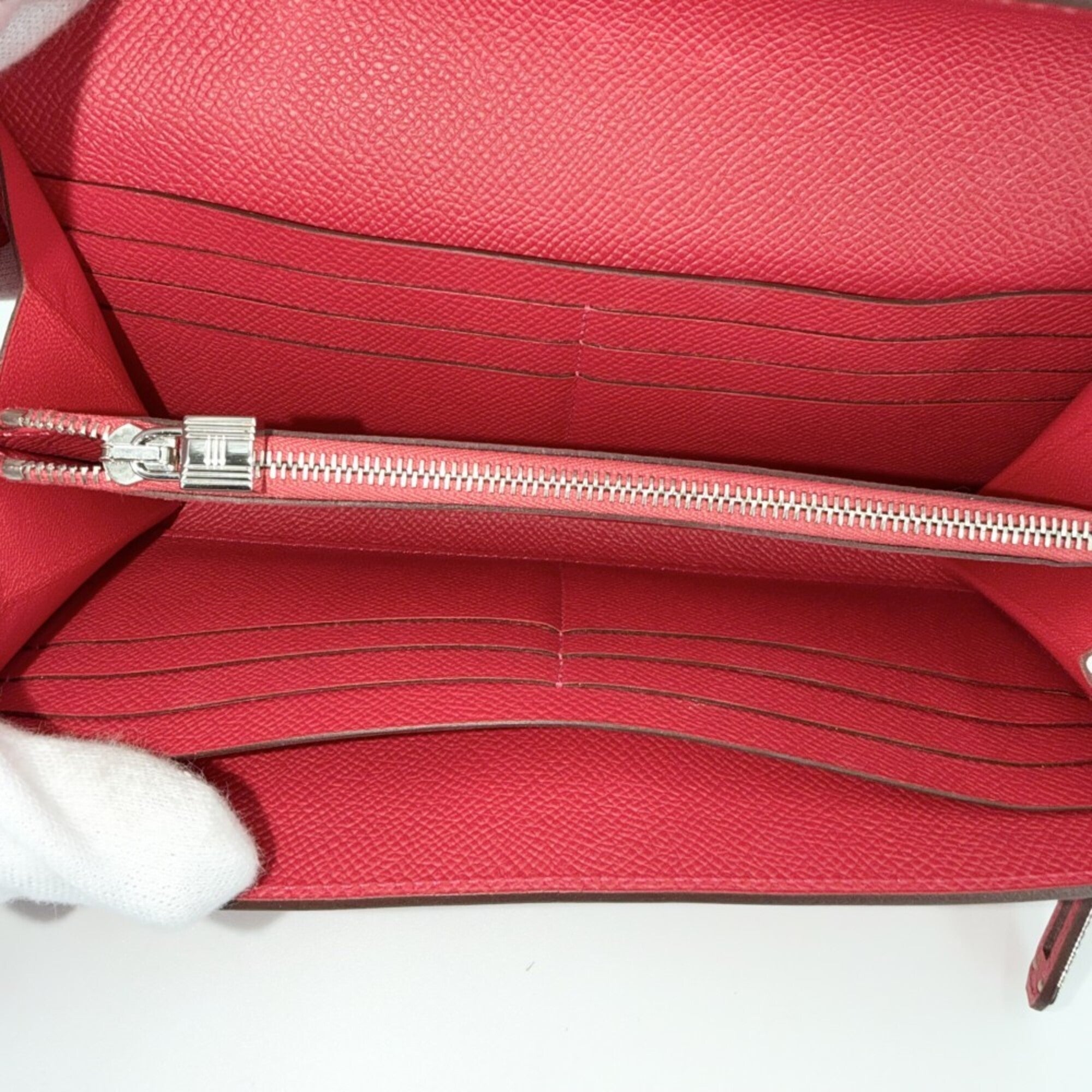 Hermes Red Color Epsom Leather Long Wallet (Bi-Fold) (Pre-Owned)