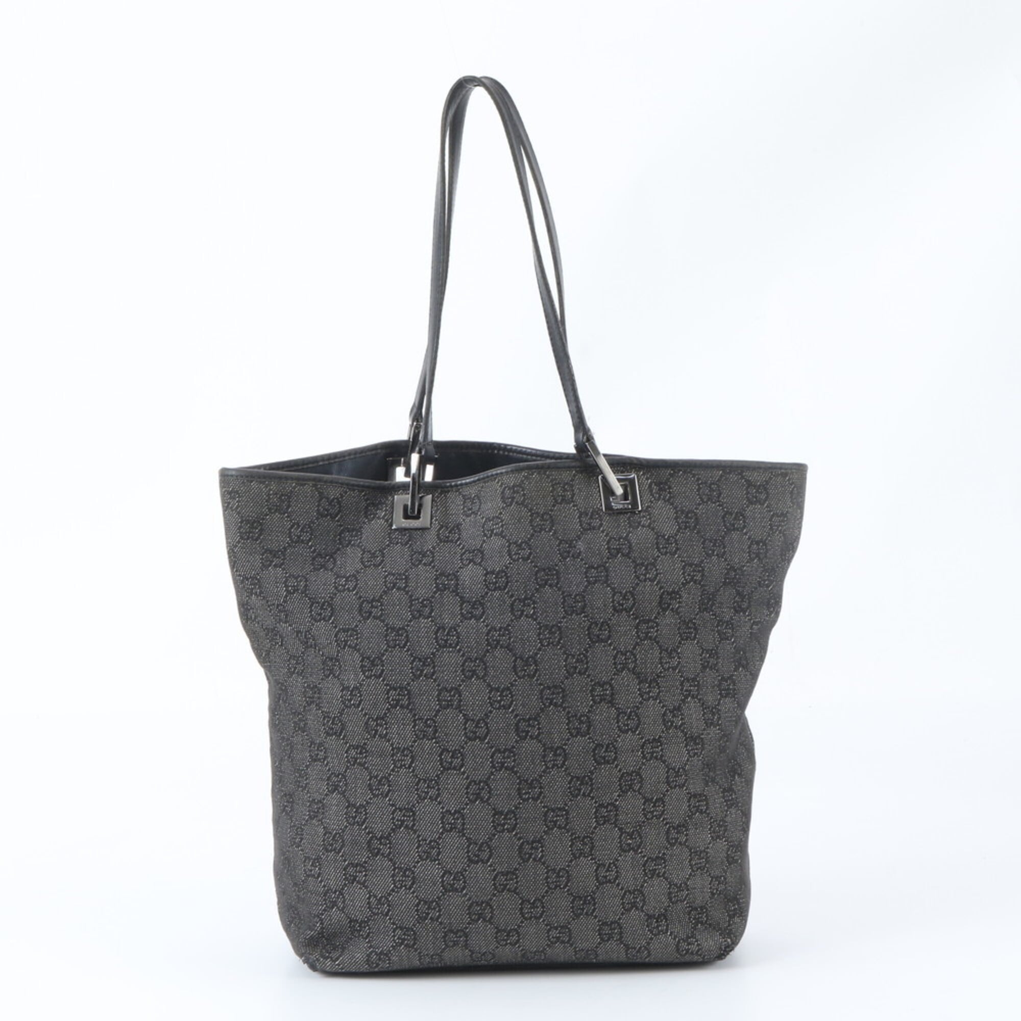 Gucci Black Gray Leather Canvas Handbag Tote Bag (Pre-Owned)