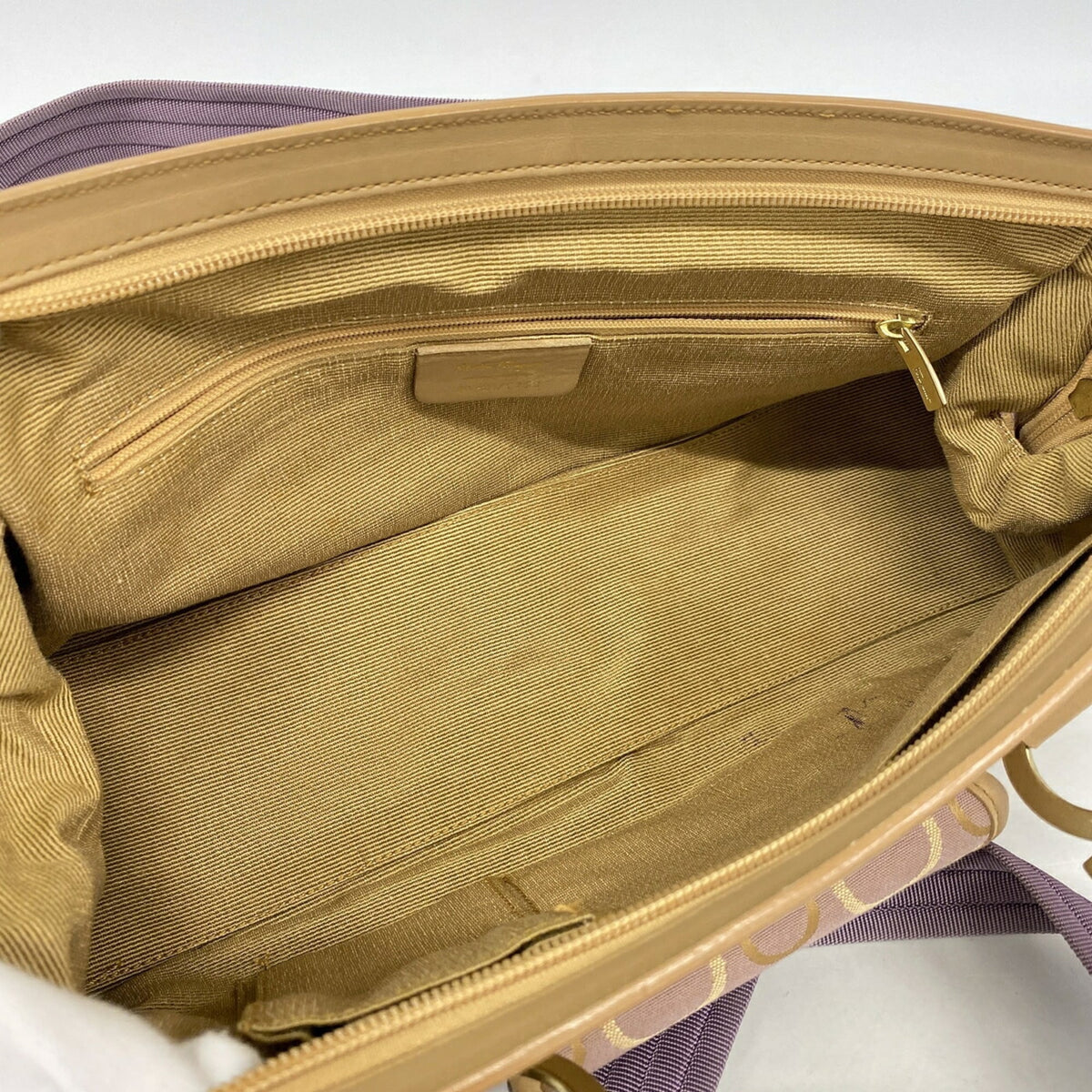 Salvatore Ferragamo Beige Purple Canvas Handbag (Pre-Owned)