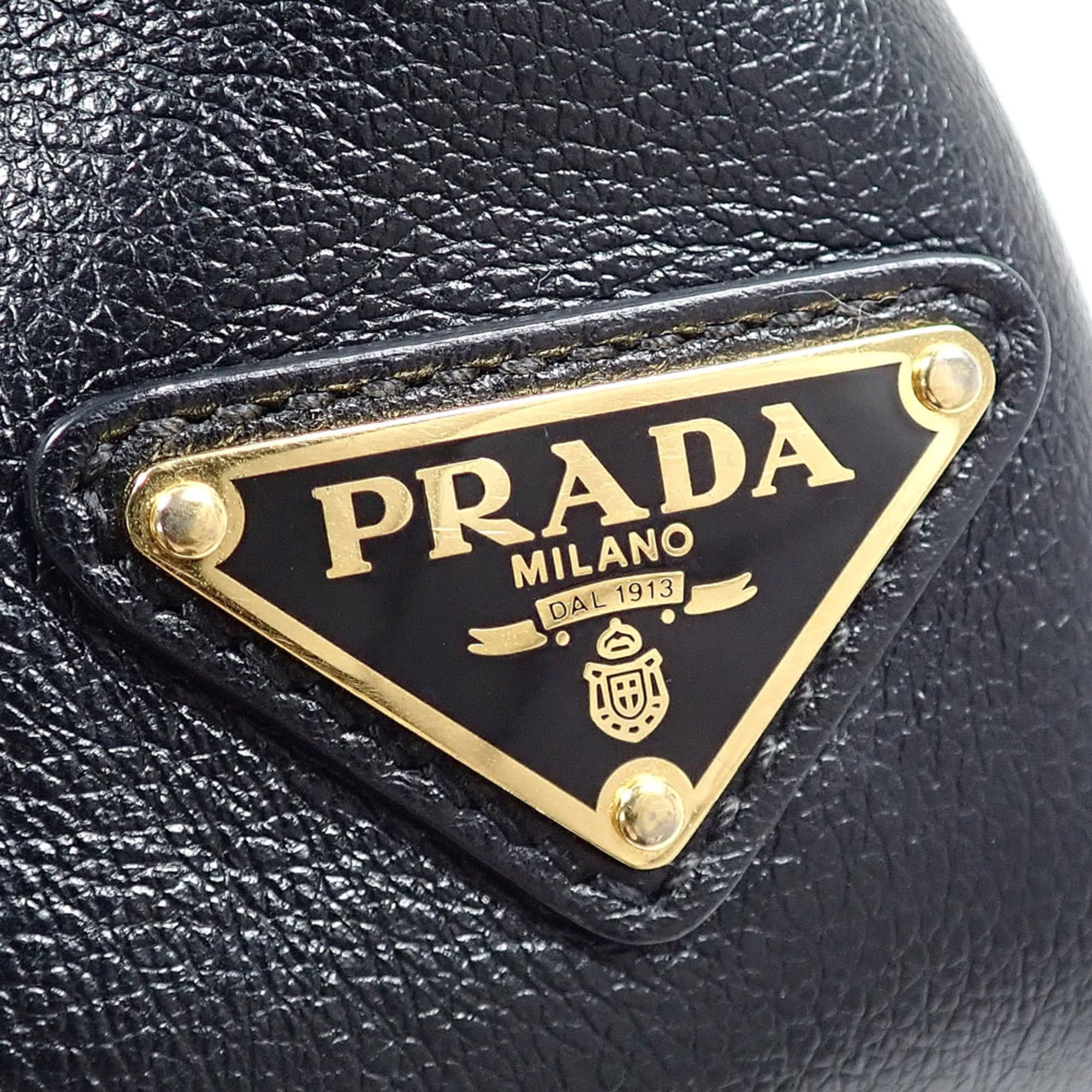 Prada Black Gray Leather Shoulder Bag (Pre-Owned)