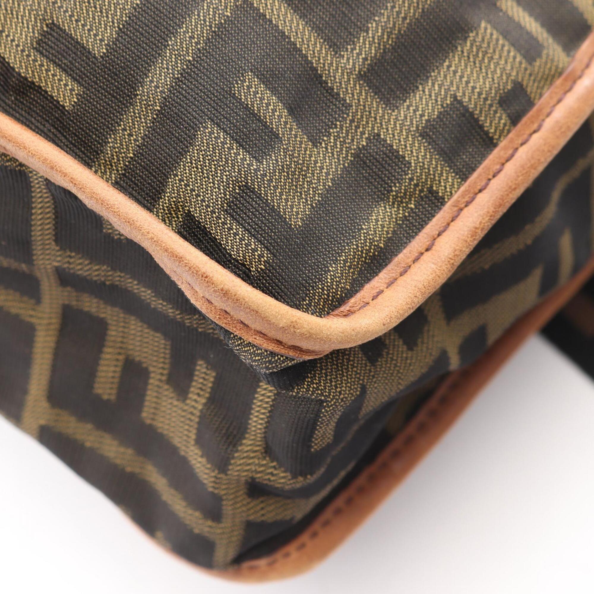 Fendi Black Brown Canvas Leather Handbag Shoulder Bag (Pre-Owned)