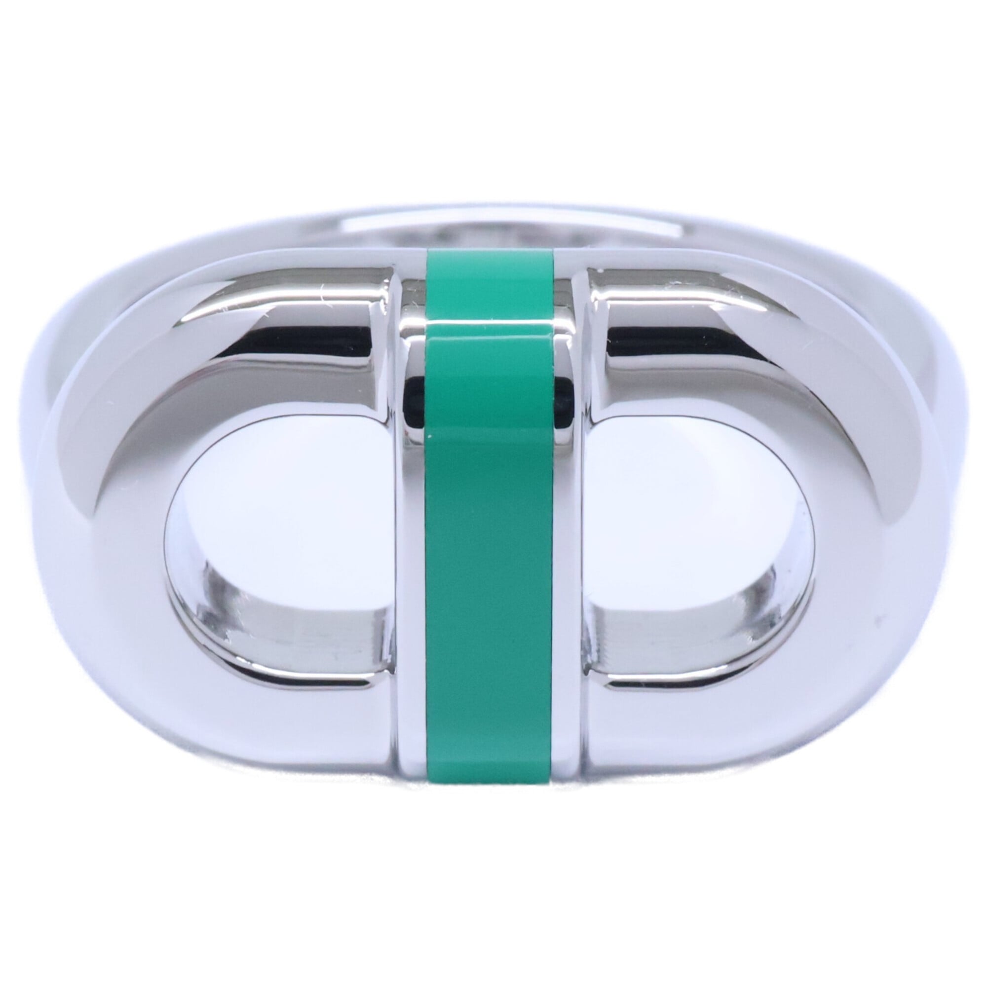 Hermes Silver Green Metal Band Ring (Pre-Owned)