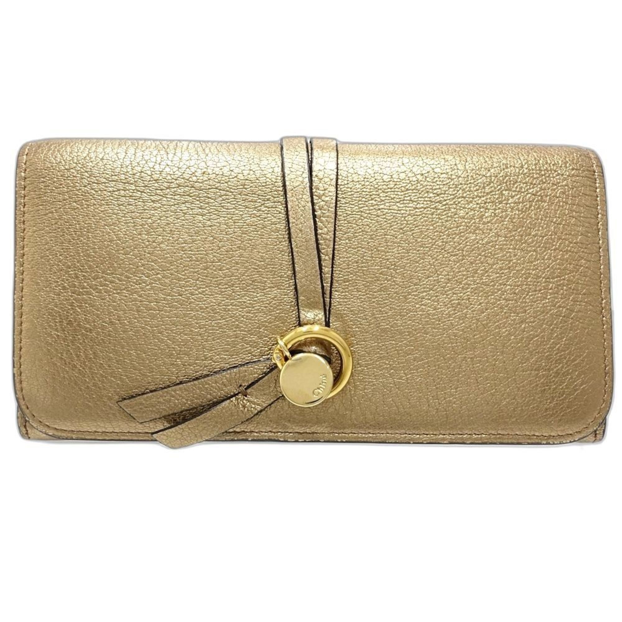 Chloé Metallic Gold Leather Long Wallet (Bi-Fold) (Pre-Owned)