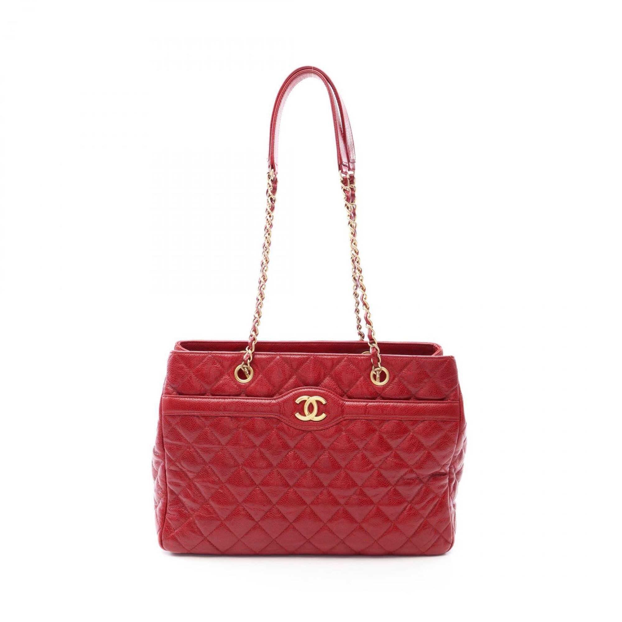 Chanel Red Color Grained Calfskin Handbag Tote Bag (Pre-Owned)
