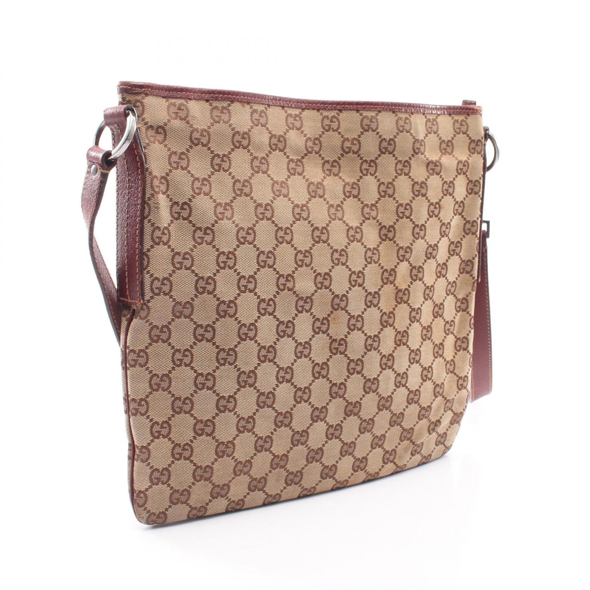 Gucci Beige Bordeaux Canvas Leather Shoulder Bag (Pre-Owned)