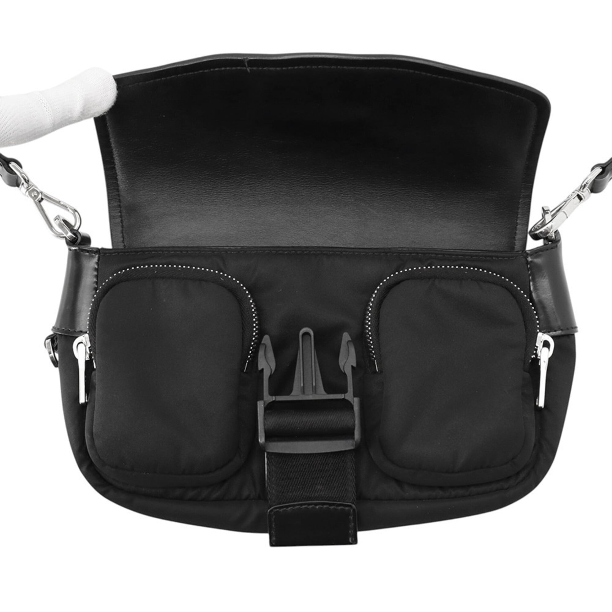 Prada Black Nylon Leather Handbag Shoulder Bag (Pre-Owned)