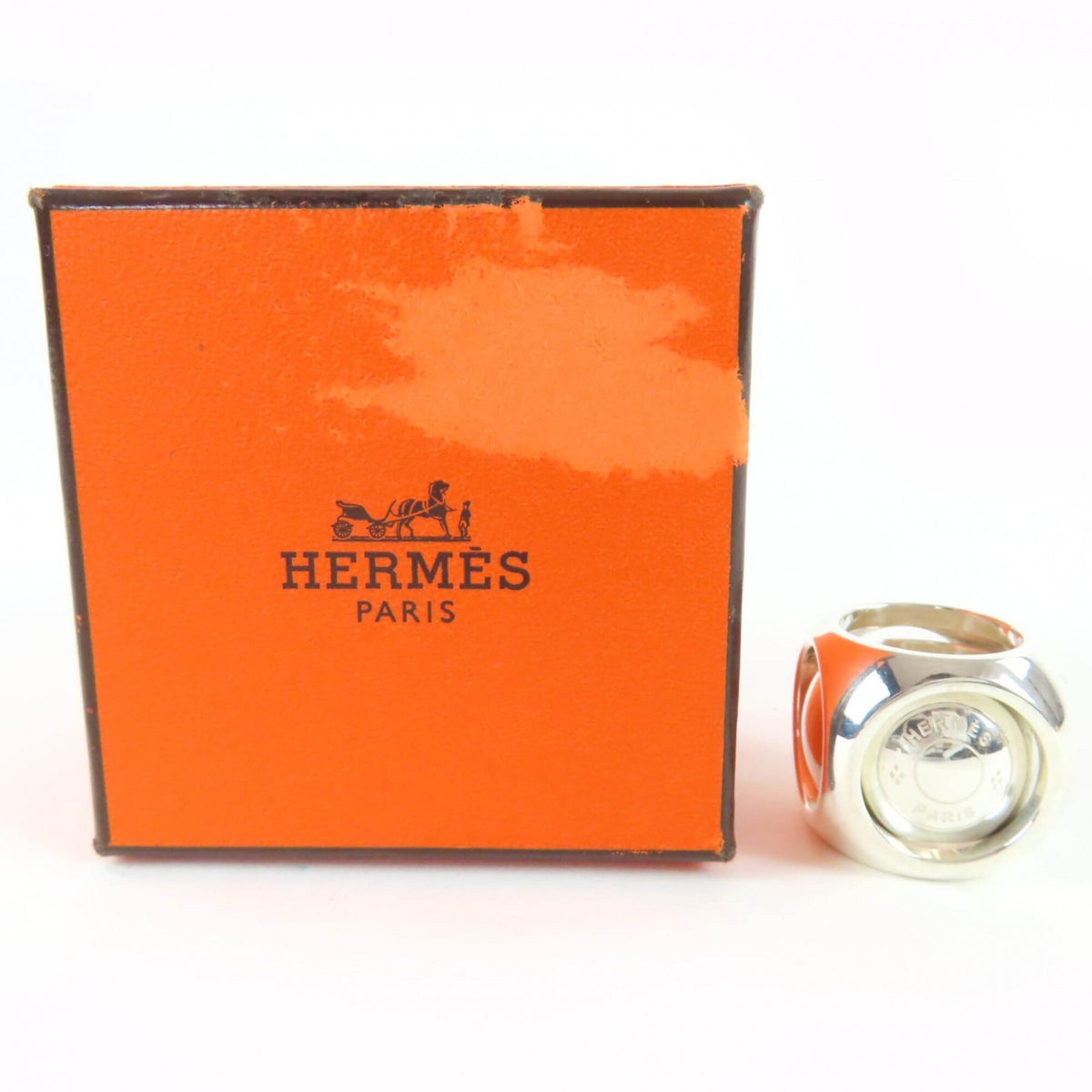 Hermes Sellier Silver Silver 925 Band Ring (Pre-Owned)