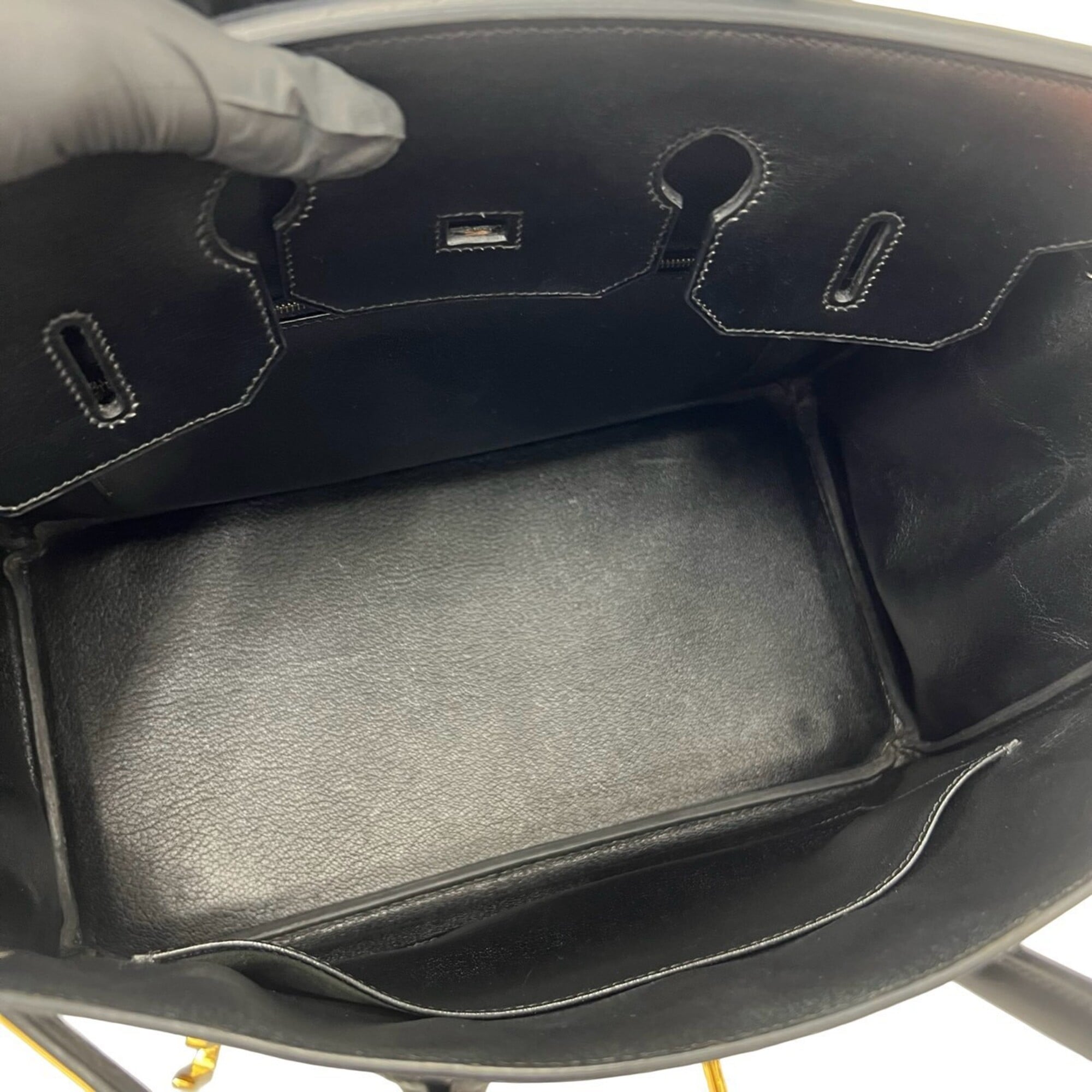 Hermes Black Box Calf Leather Handbag Tote Bag (Pre-Owned)
