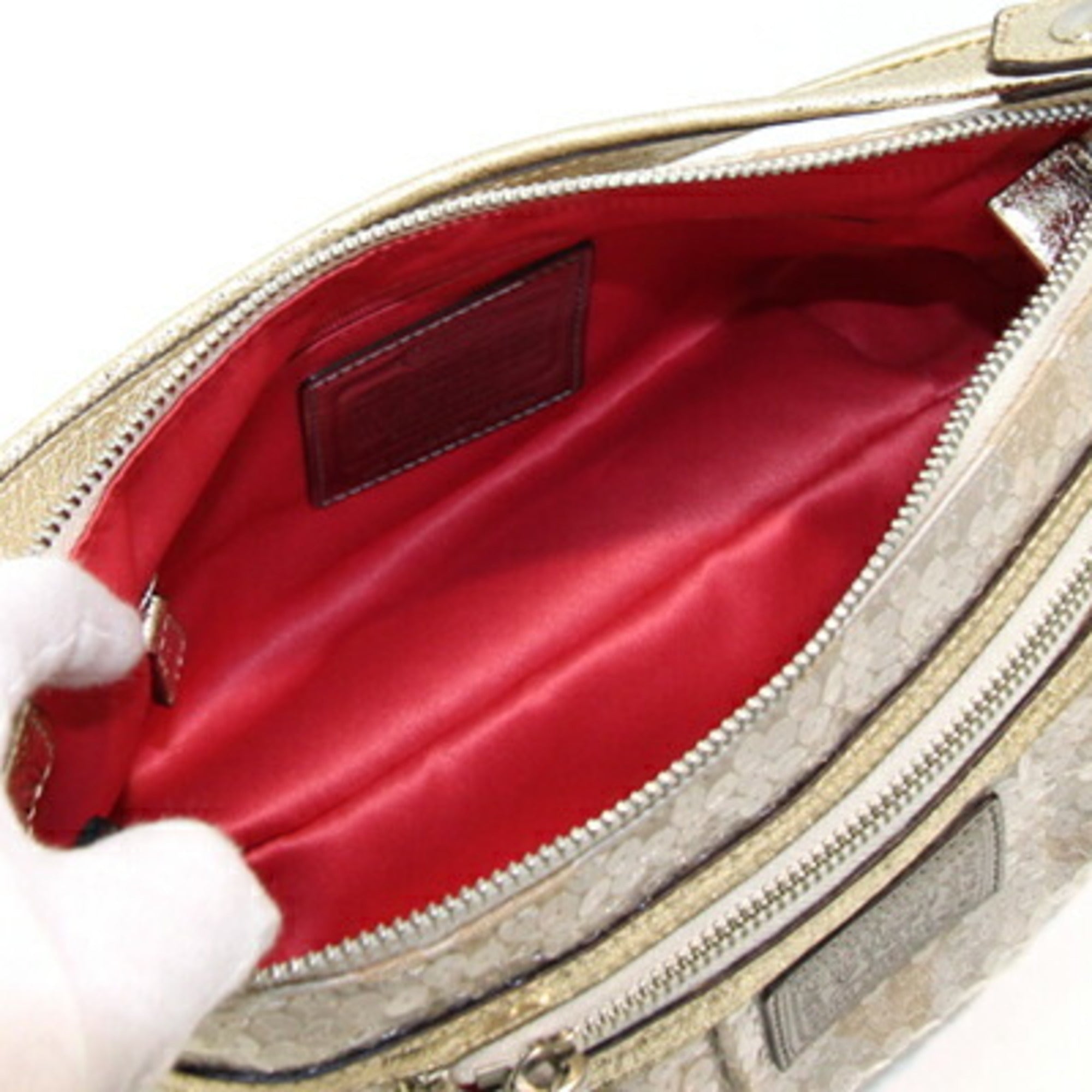Coach Poppy Beige Champagne Gold Canvas Spangles Leather Shoulder Bag (Pre-Owned)