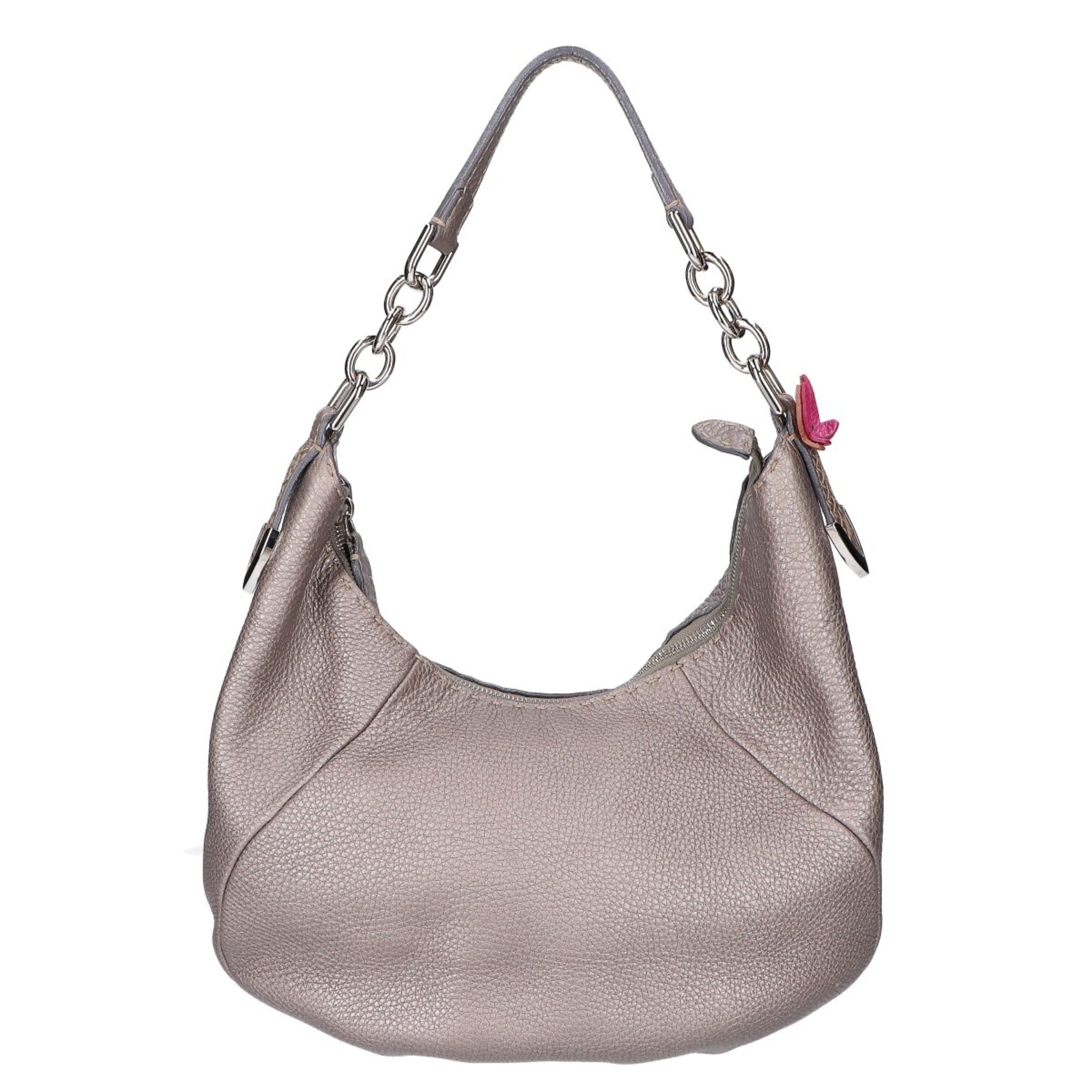 Fendi Gray Silver Leather Shoulder Bag (Pre-Owned)