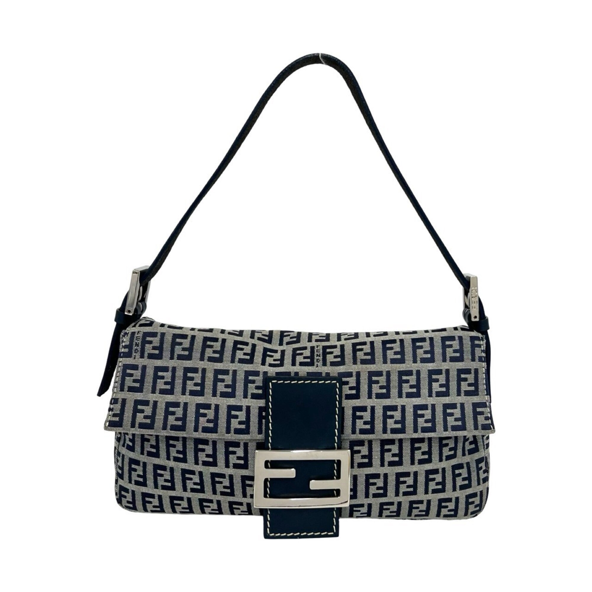 Fendi Navy Canvas Leather Shoulder Bag (Pre-Owned)