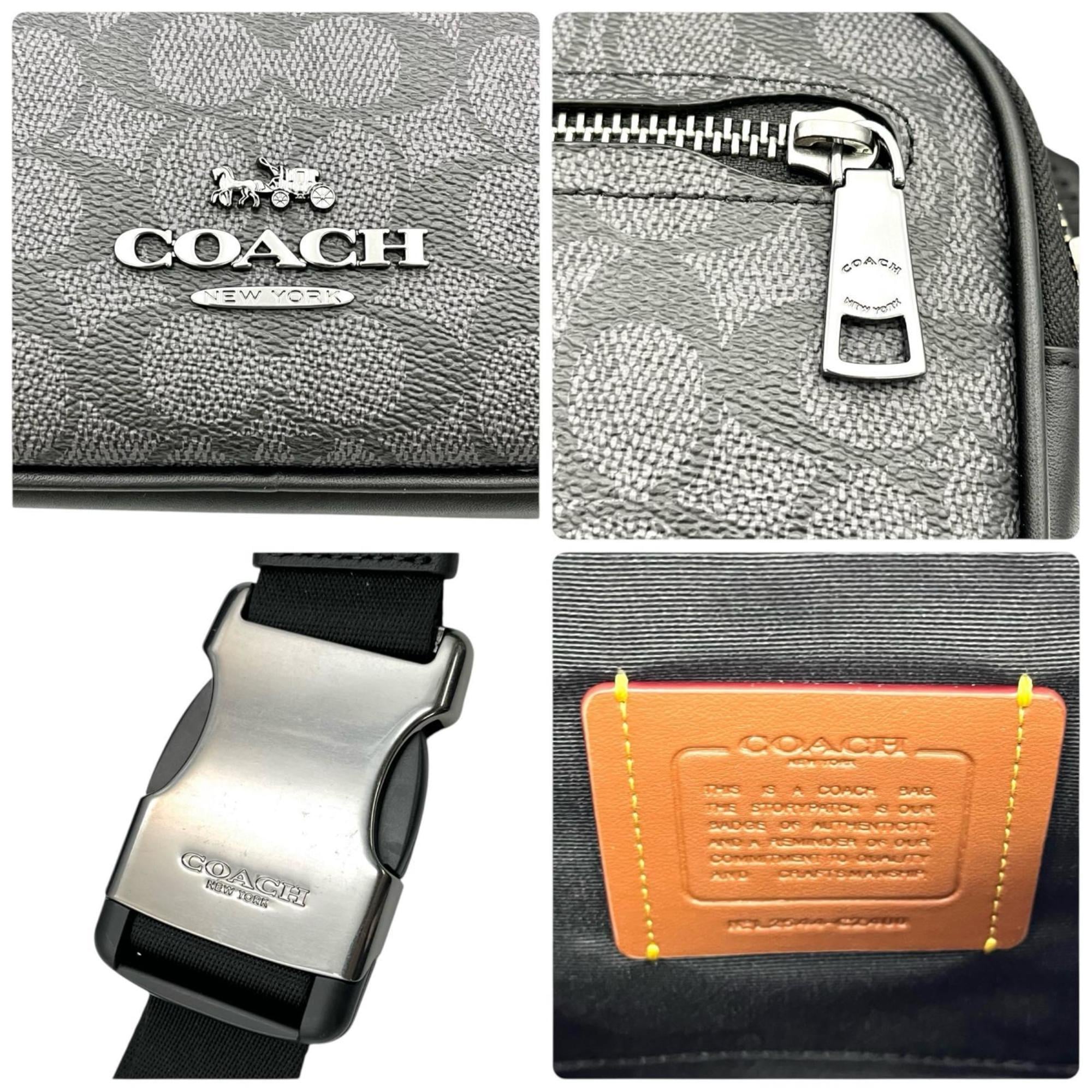 Coach Black Signature Line Leather Pouch Sling Bag (Pre-Owned)