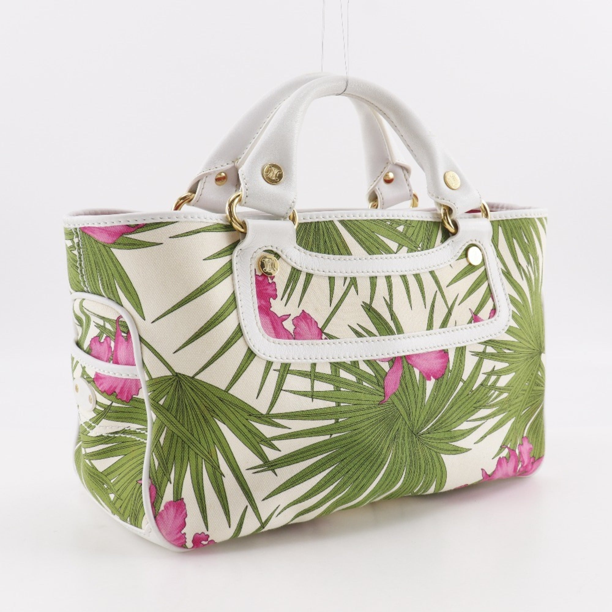 Celine Boogie White Canvas Handbag (Pre-Owned)