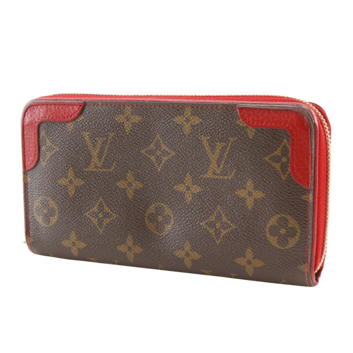 Louis Vuitton Brown Cerise Red Color Monogram Canvas Long Wallet (Bi-Fold) (Pre-Owned)