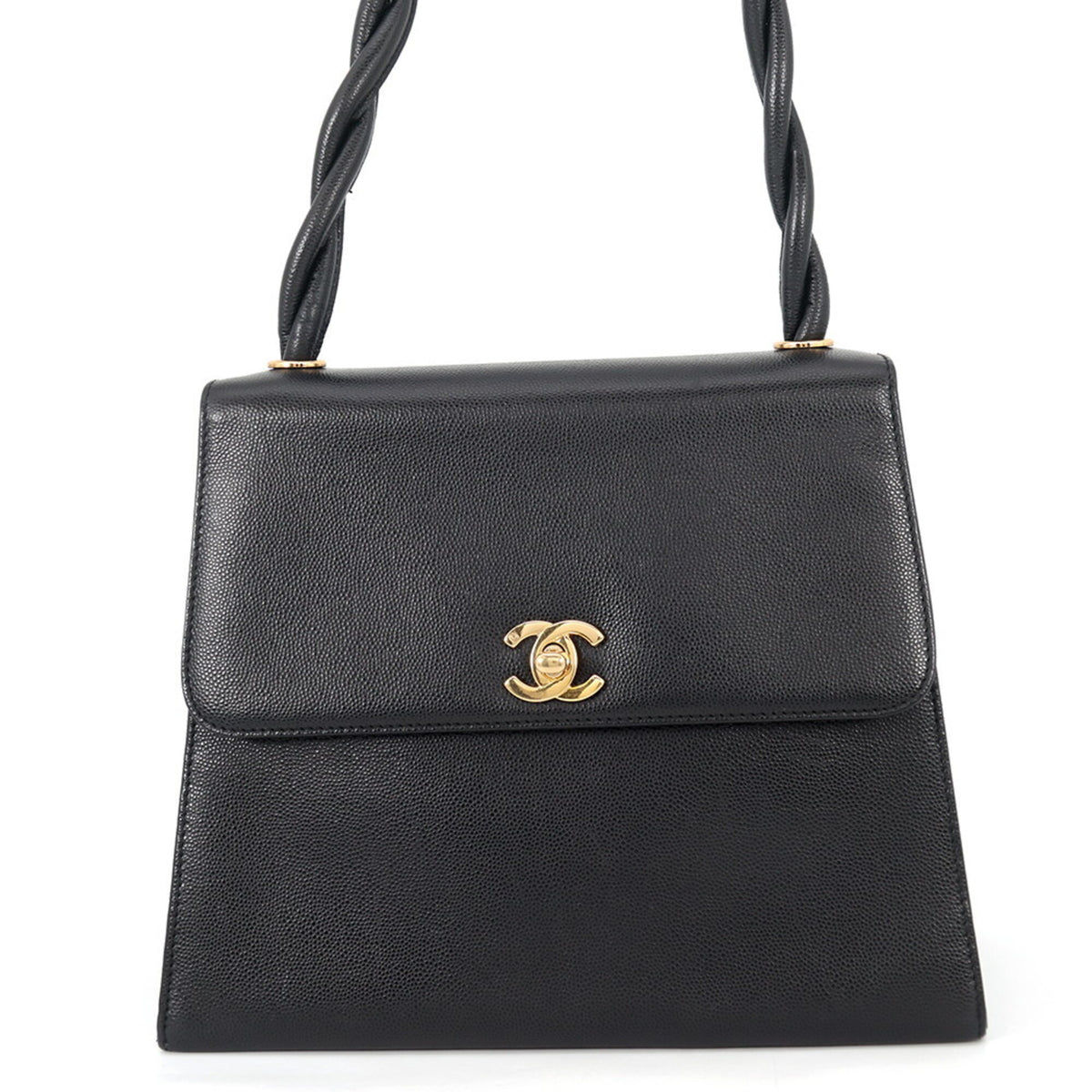 Chanel Black Grained Calfskin Handbag Shoulder Bag (Pre-Owned)