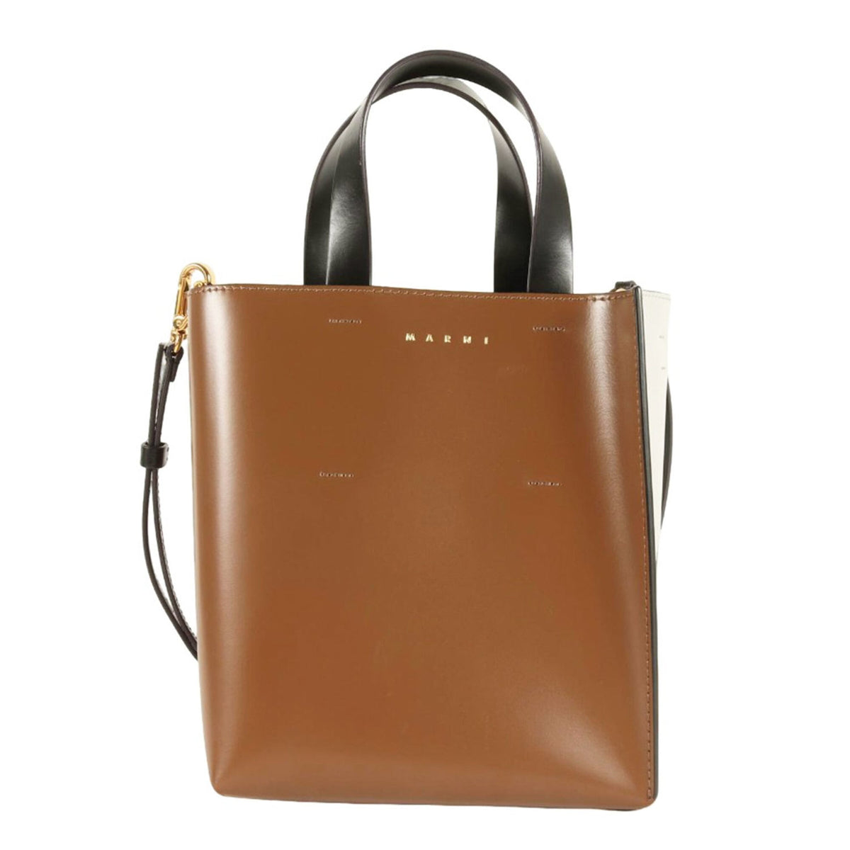 Marni Black Brown Light Gray Cotton Leather Elastane Pouch Tote Bag (Pre-Owned)