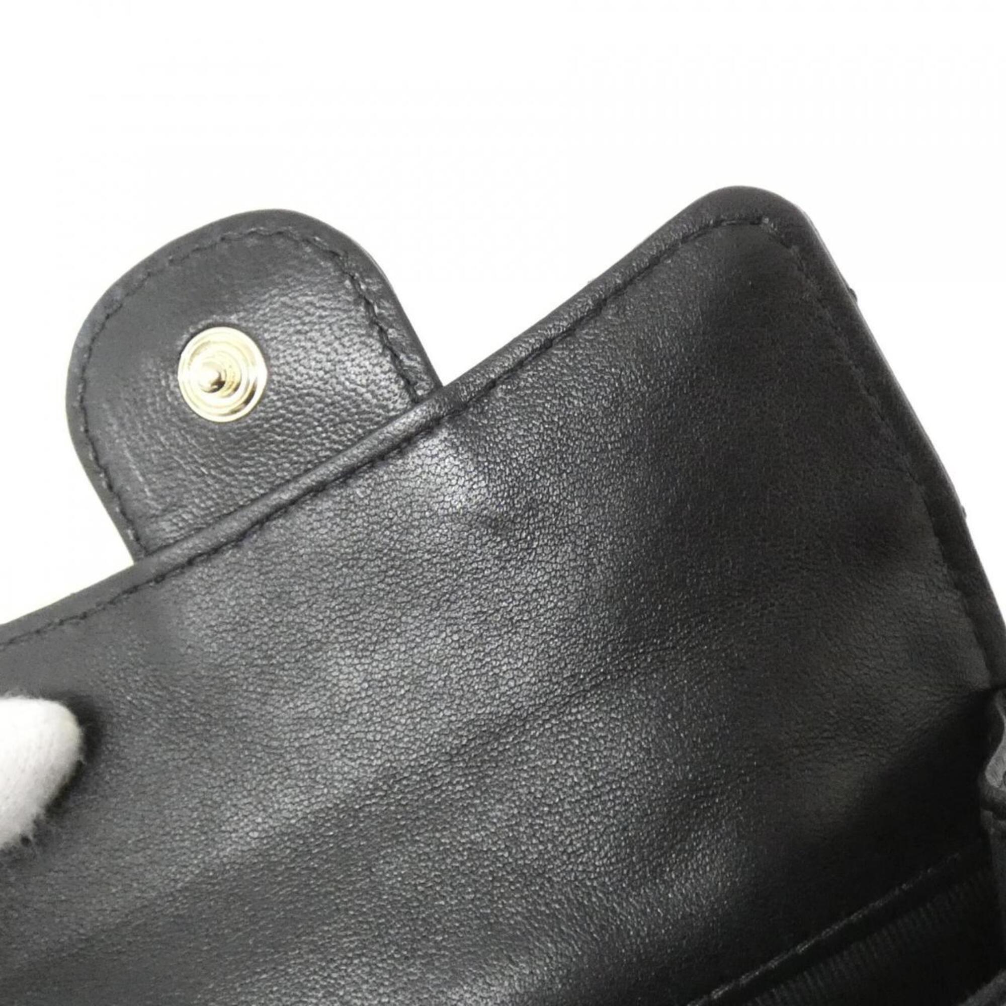 Chanel Black Bordeaux Leather Wallet (Tri-Fold) (Pre-Owned)