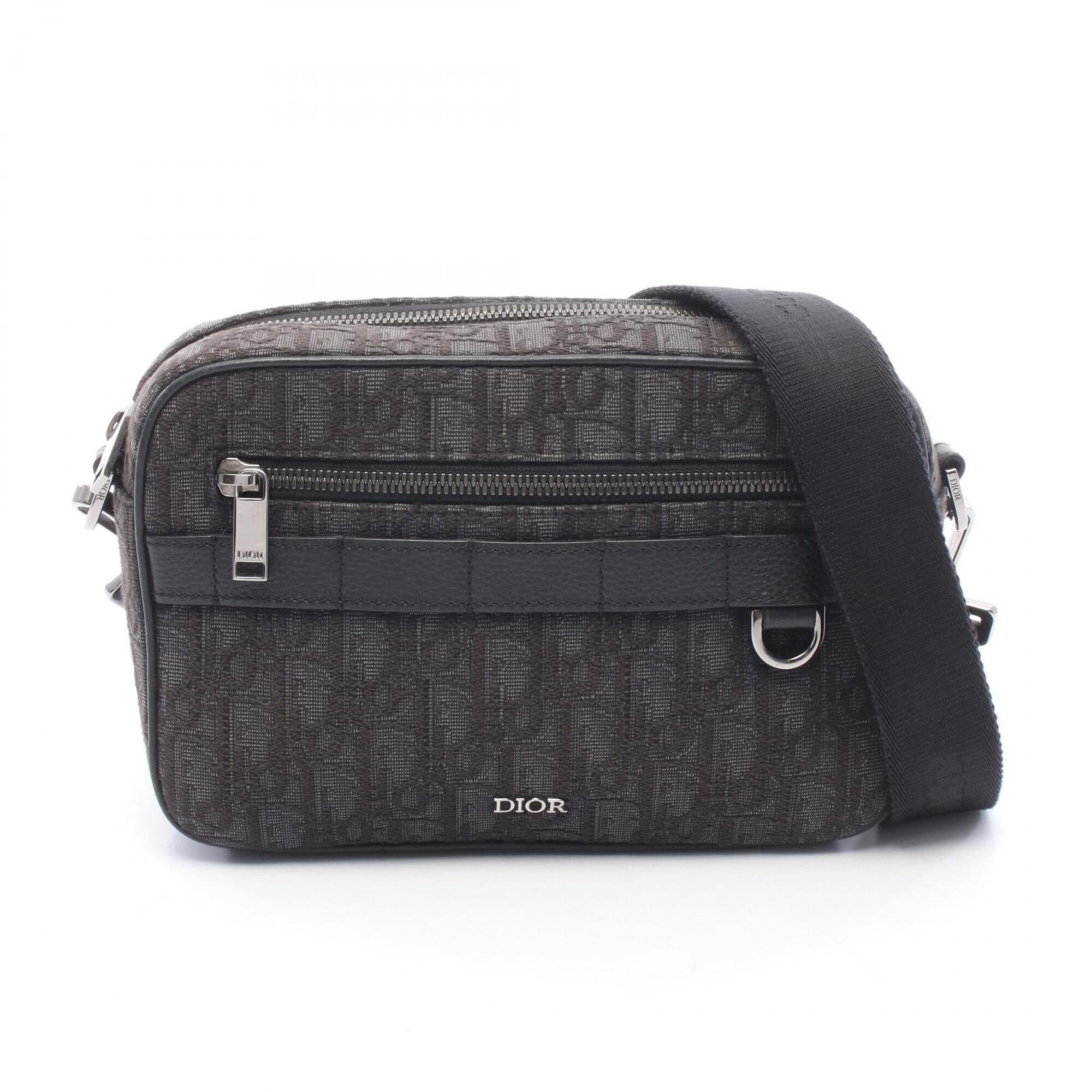 Christian Dior Black Gray Canvas Leather Handbag Shoulder Bag (Pre-Owned)