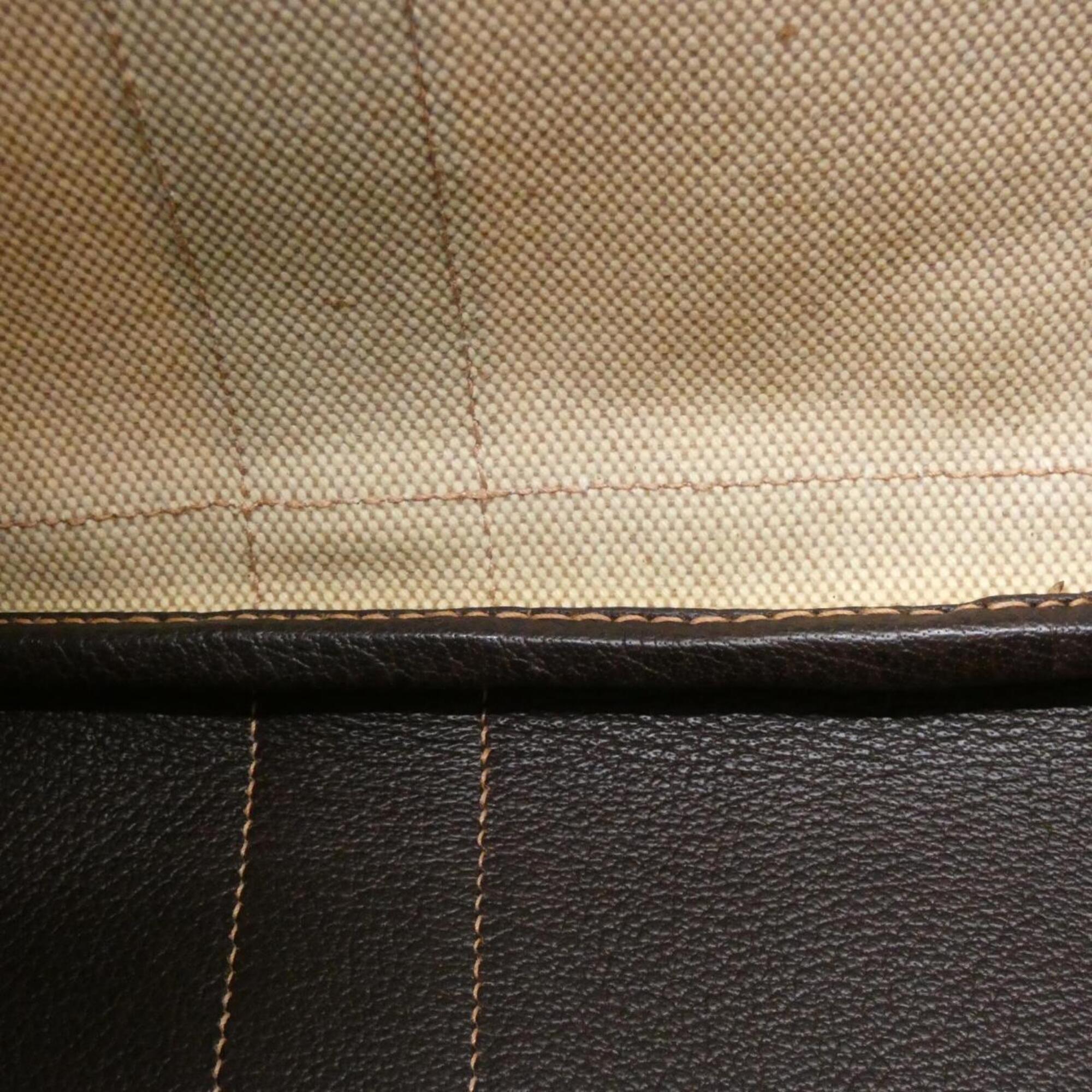 Hermes Brown Toile H Buffle Skipper Leather Handbag (Pre-Owned)