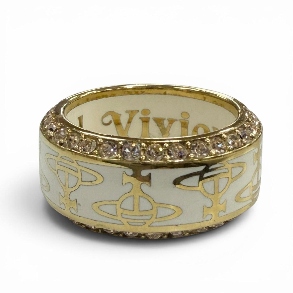 Vivienne Westwood Gold White Rhinestone Band Ring (Pre-Owned)