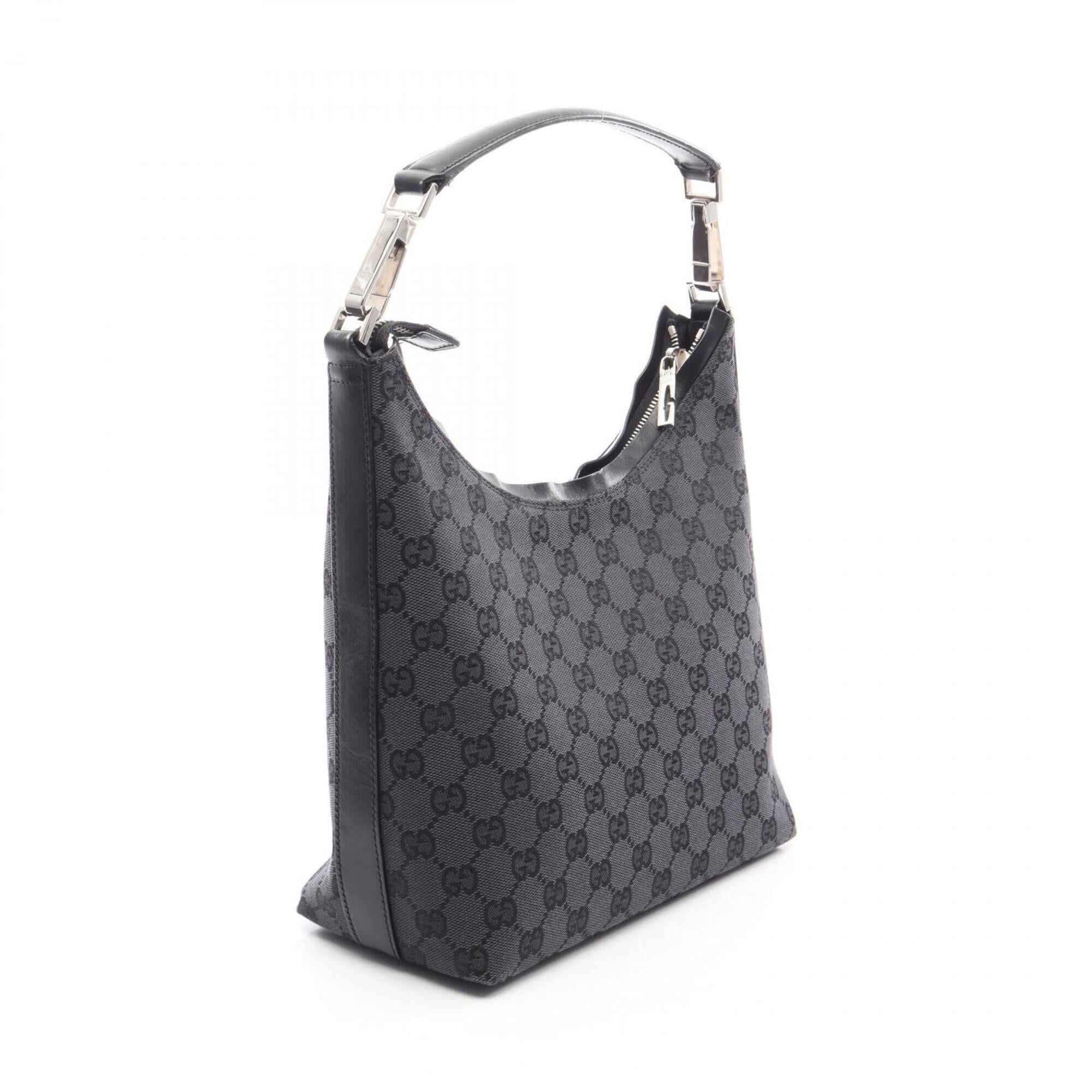 Gucci Gg Canvas Black Gg Canvas Leather Handbag Shoulder Bag (Pre-Owned)