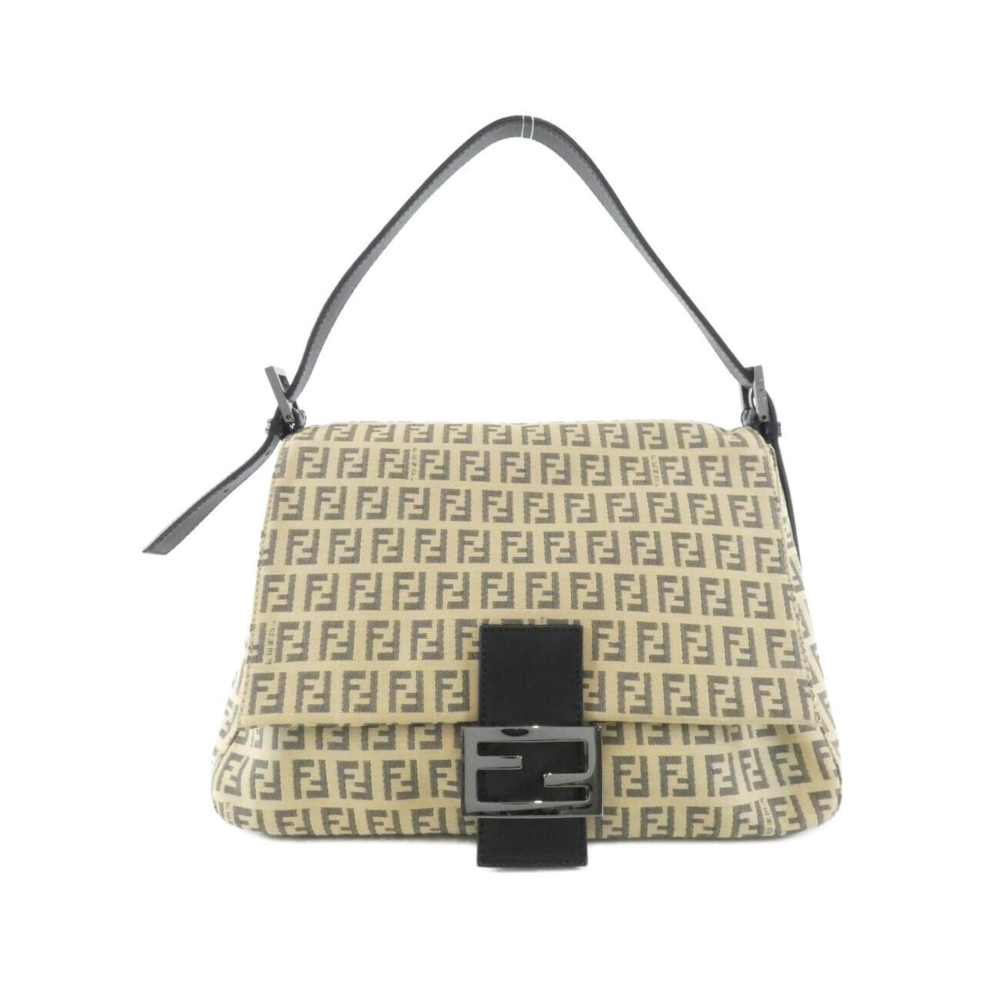 Fendi Beige Gray Canvas Shoulder Bag (Pre-Owned)