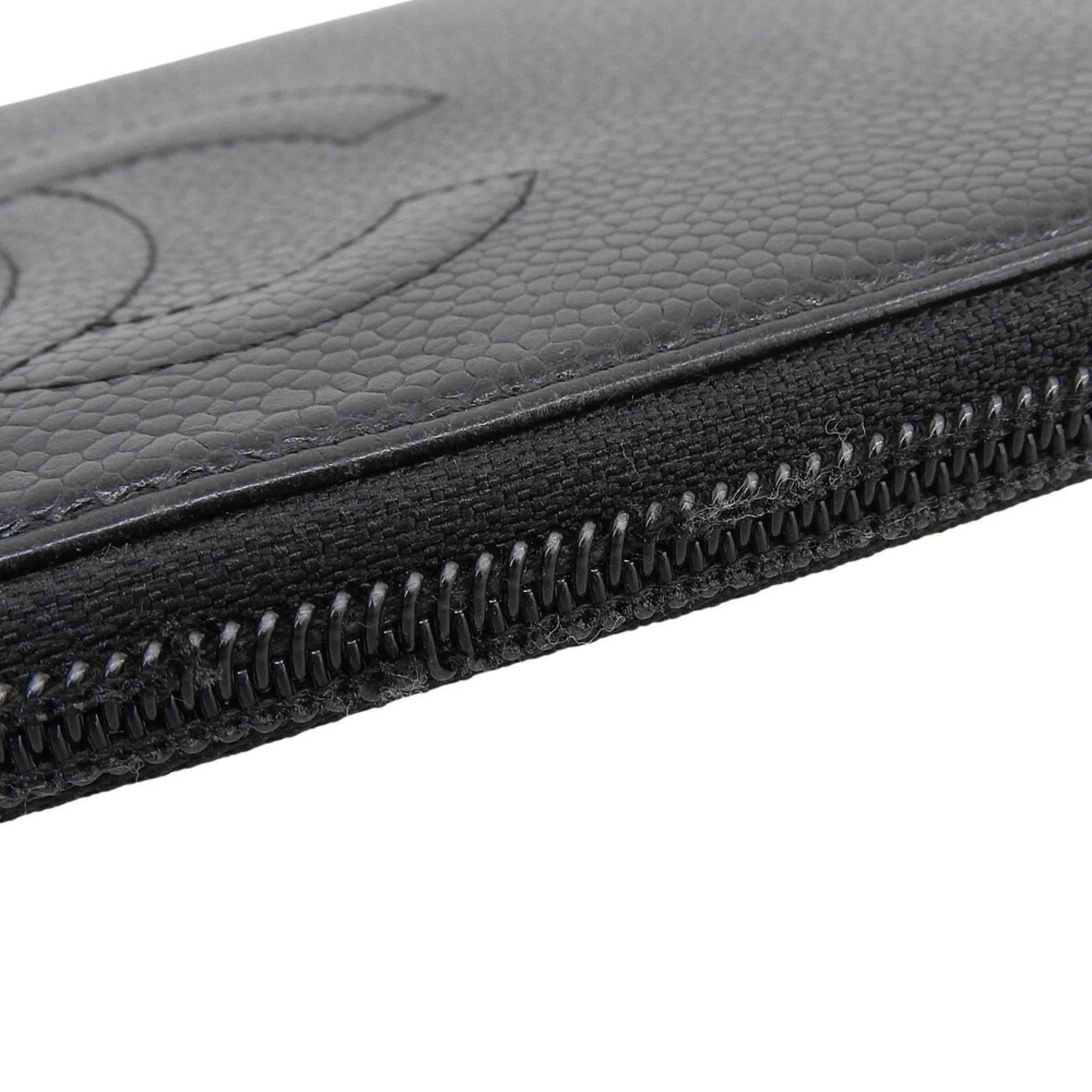 Chanel Black Grained Calfskin Long Wallet (Bi-Fold) (Pre-Owned)